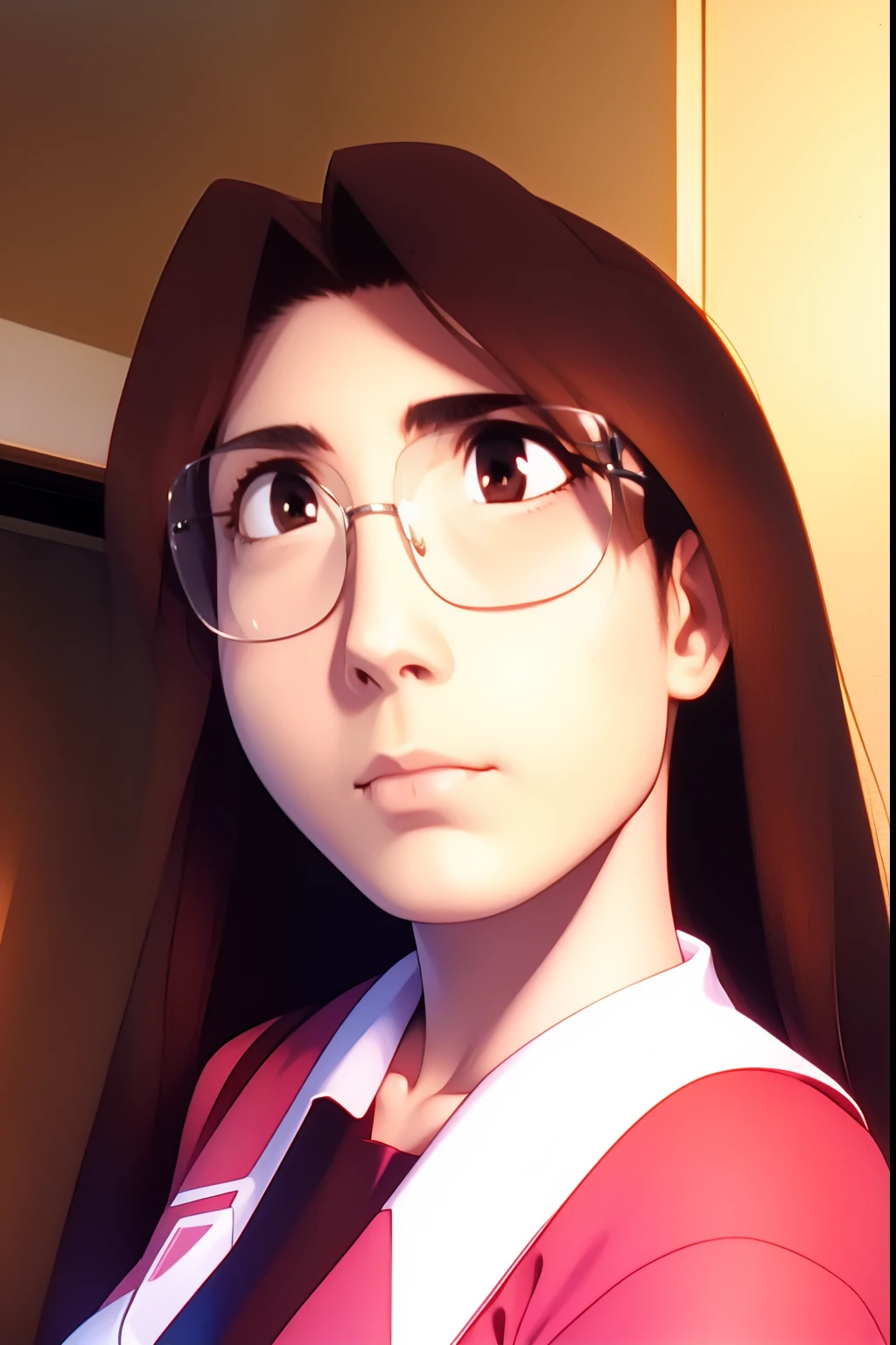 Koyomi mizuhara, brown hair, long hair, glasses, portait,
