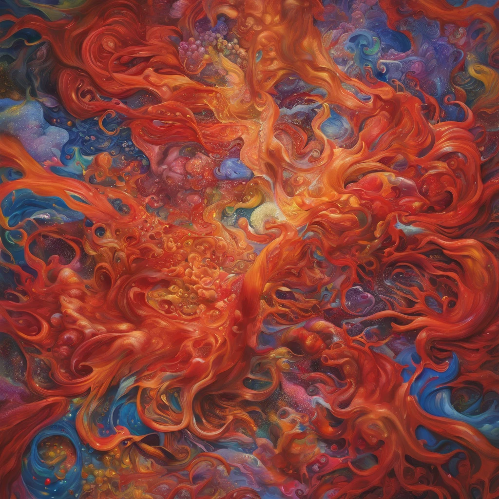 painting of a colorful abstract painting of a human body, an abstract painting inspired by Paul Ranson, flickr, lyrical abstraction, exuberant organic elegant forms, expressionist painting, brightly coloured oil on canvas, flowing forms, vibrant expressive colours, organic painting, red fluid, drippy oil painting, rennaisance painting, expressionist colour, gouache on canvas