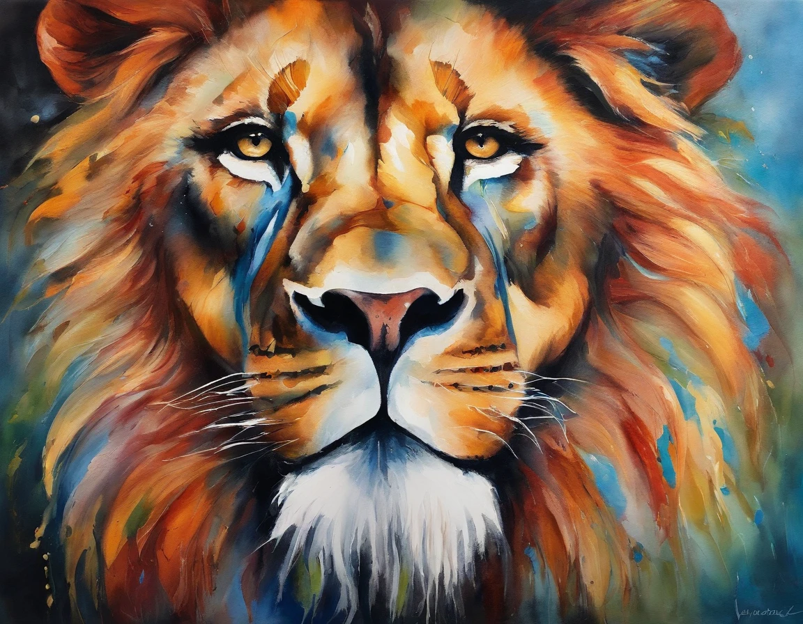 "Abstract oil painting of a majestic lion."