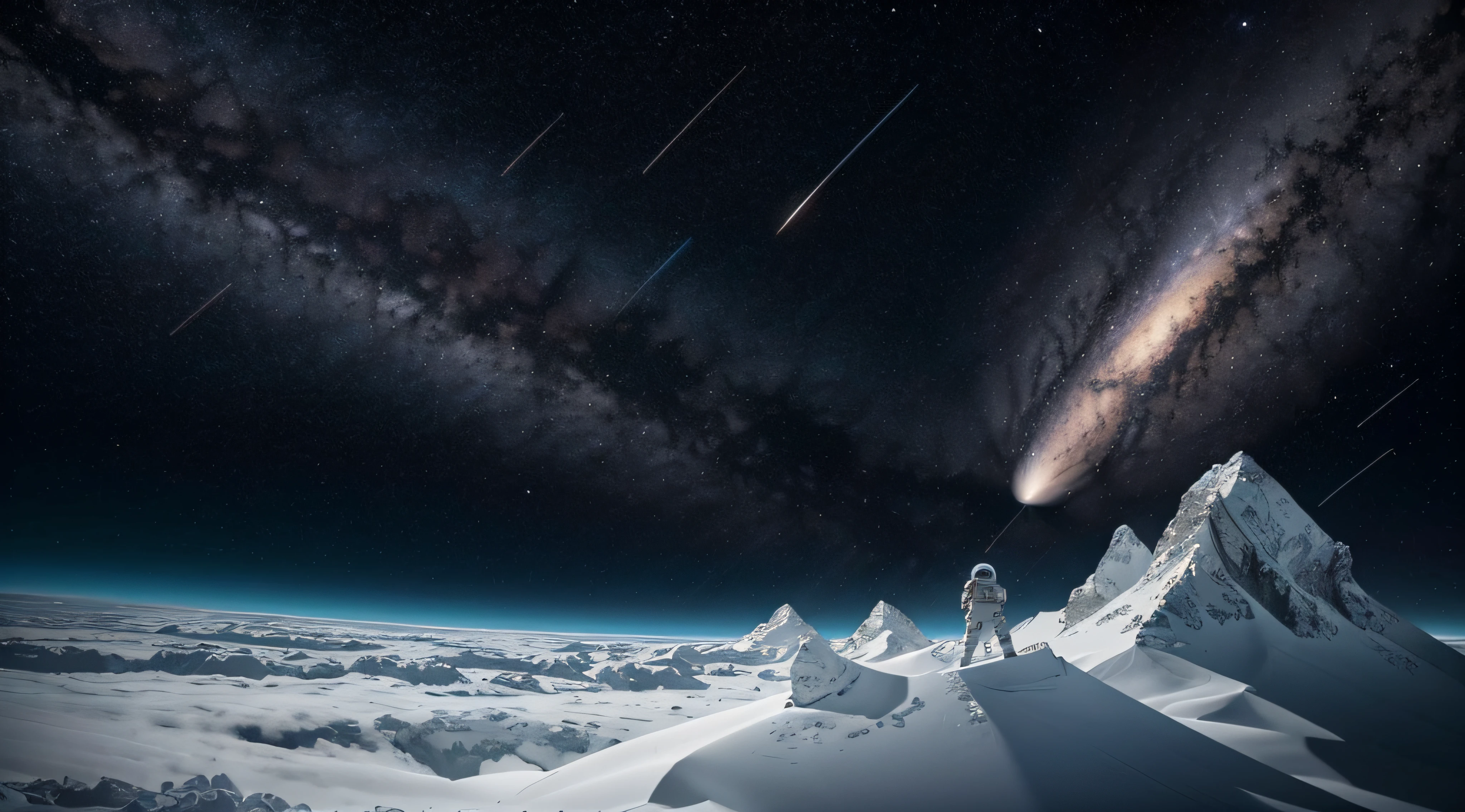Astronauta sentado em uma rocha olhando para terra, imagem extremamente realista, imagem no estilo interestelar