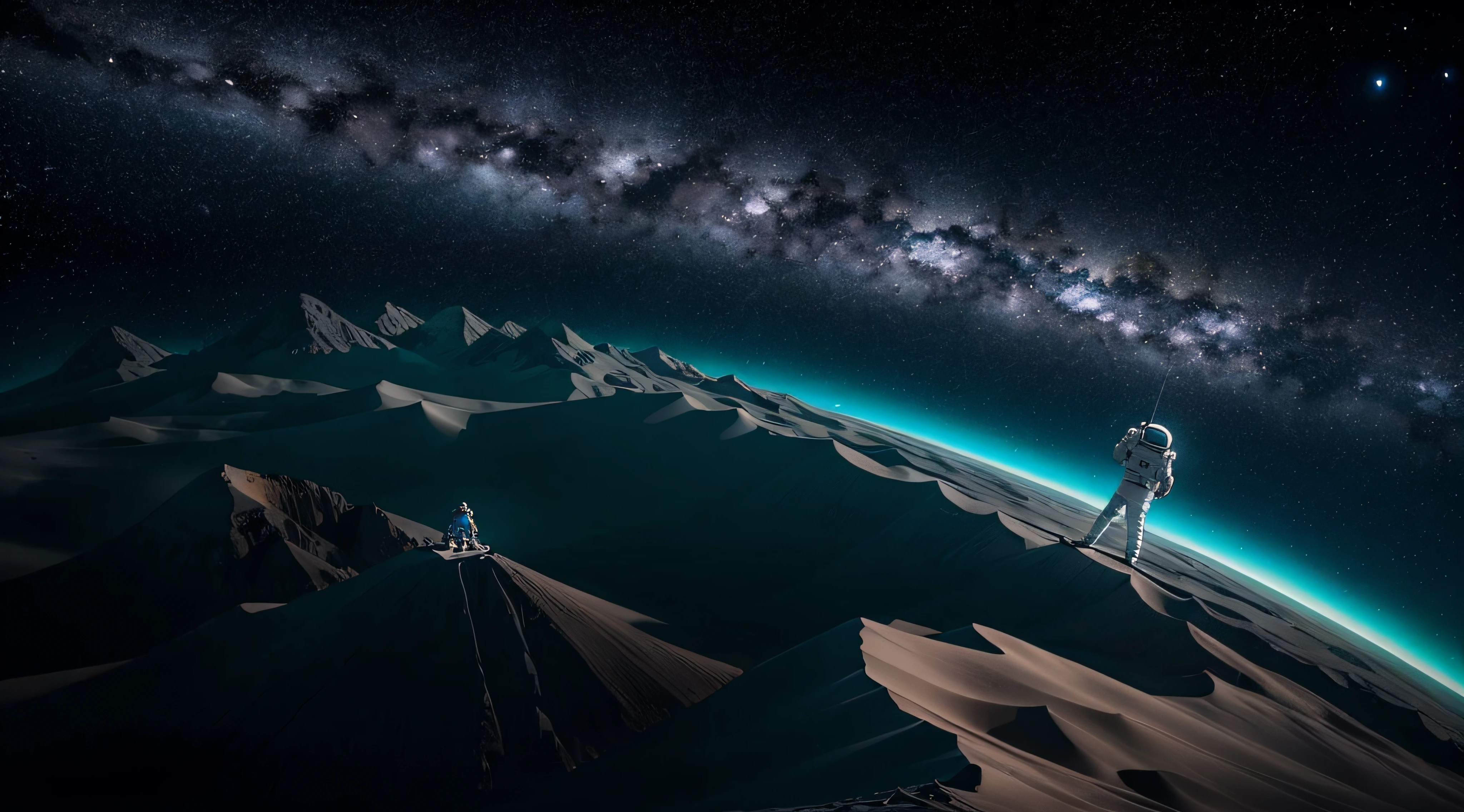 Astronauta sentado em uma rocha olhando para terra, imagem extremamente realista, imagem no estilo interestelar