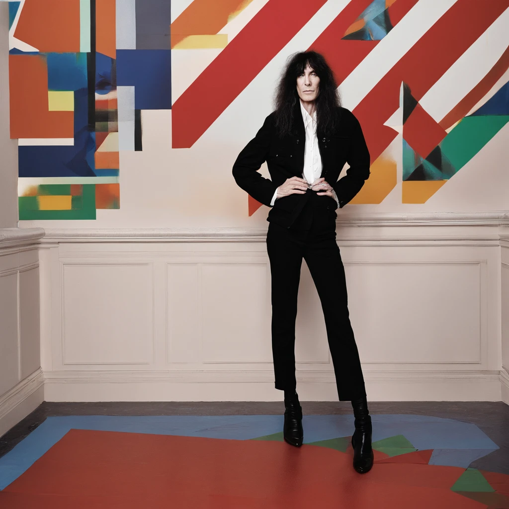 PATTI SMITH standing in a room with a jacket in, FOTO  Mapplethorpe, Directed by: Maurycy Gottlieb, Rossdtaws,  Directed by: Robert Mapplethorpe, margarida, com ombreiras, imagem promocional