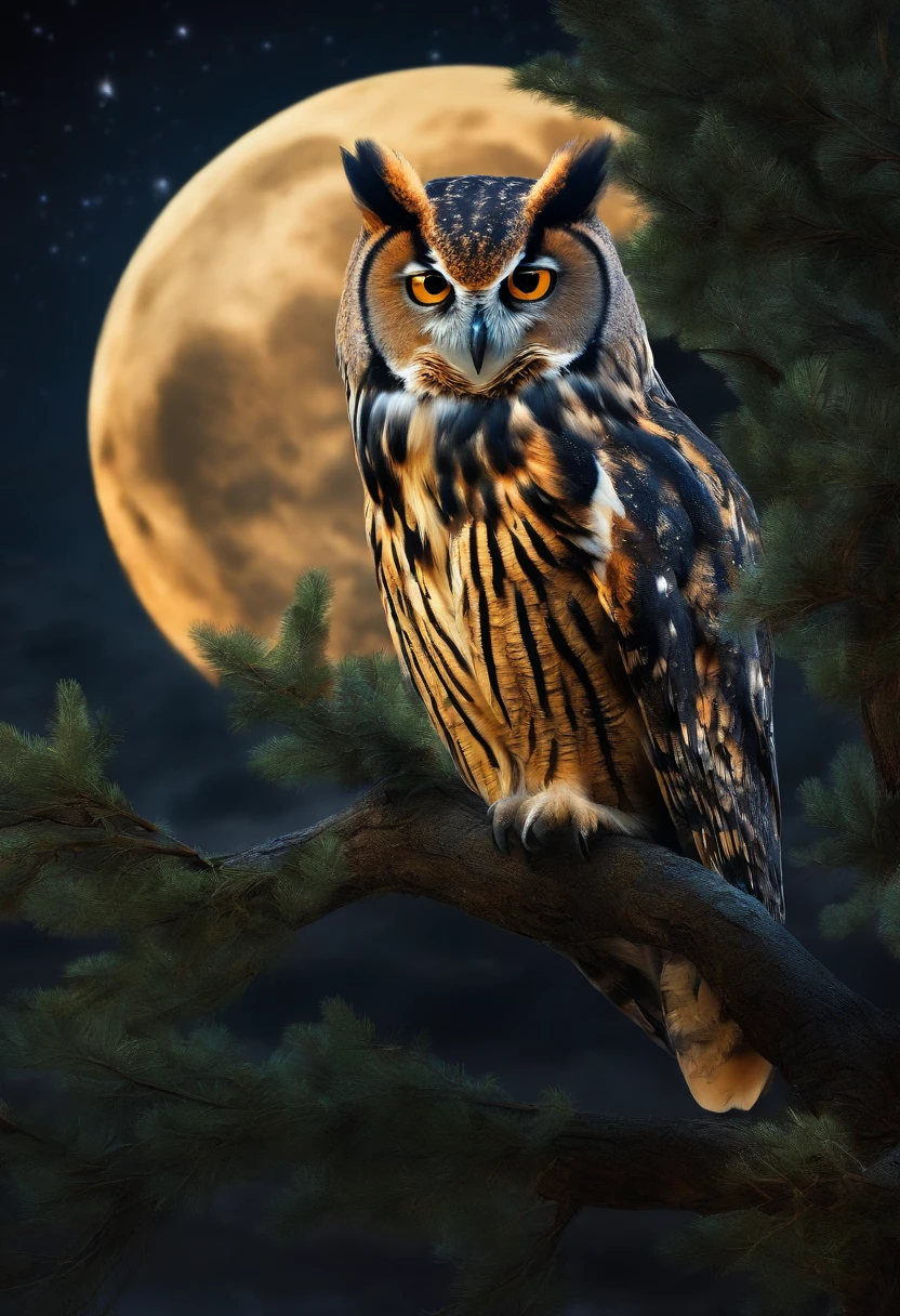 owl , tree , night , moon ;