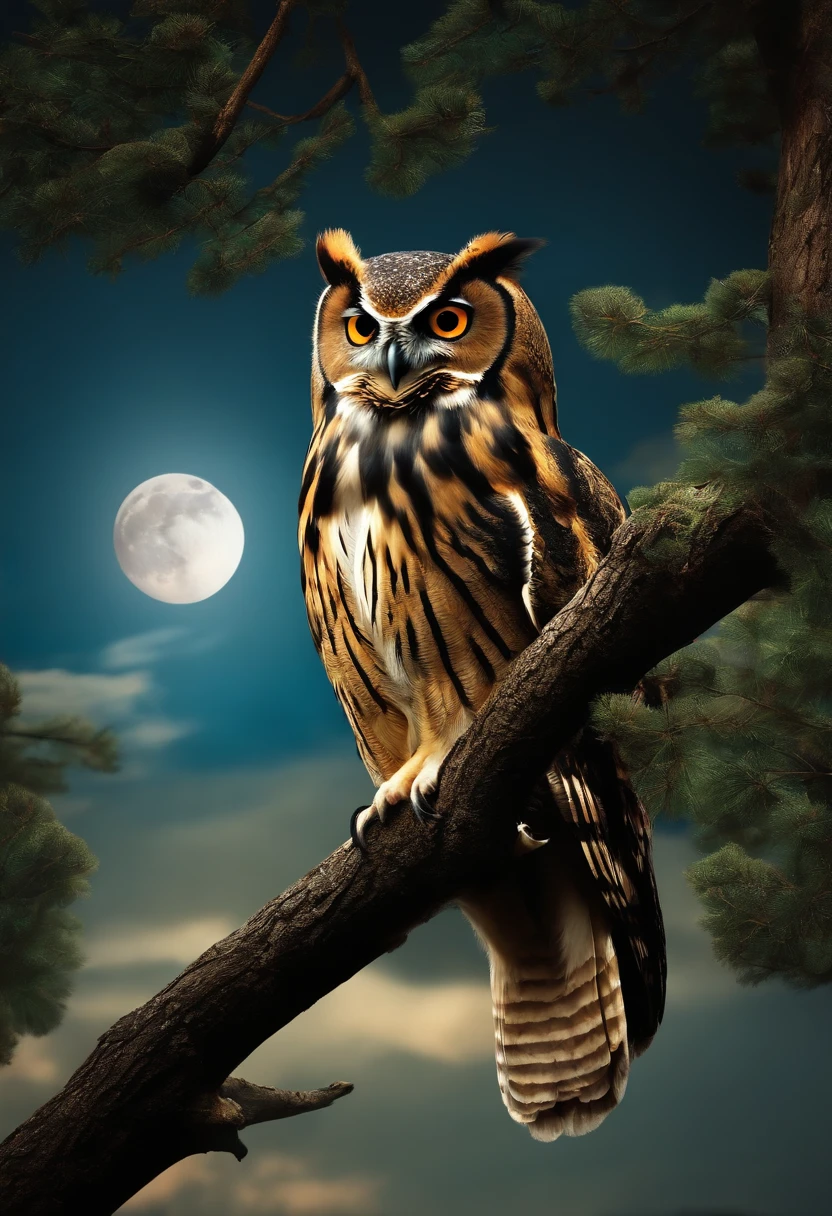 owl , tree , night , moon ;