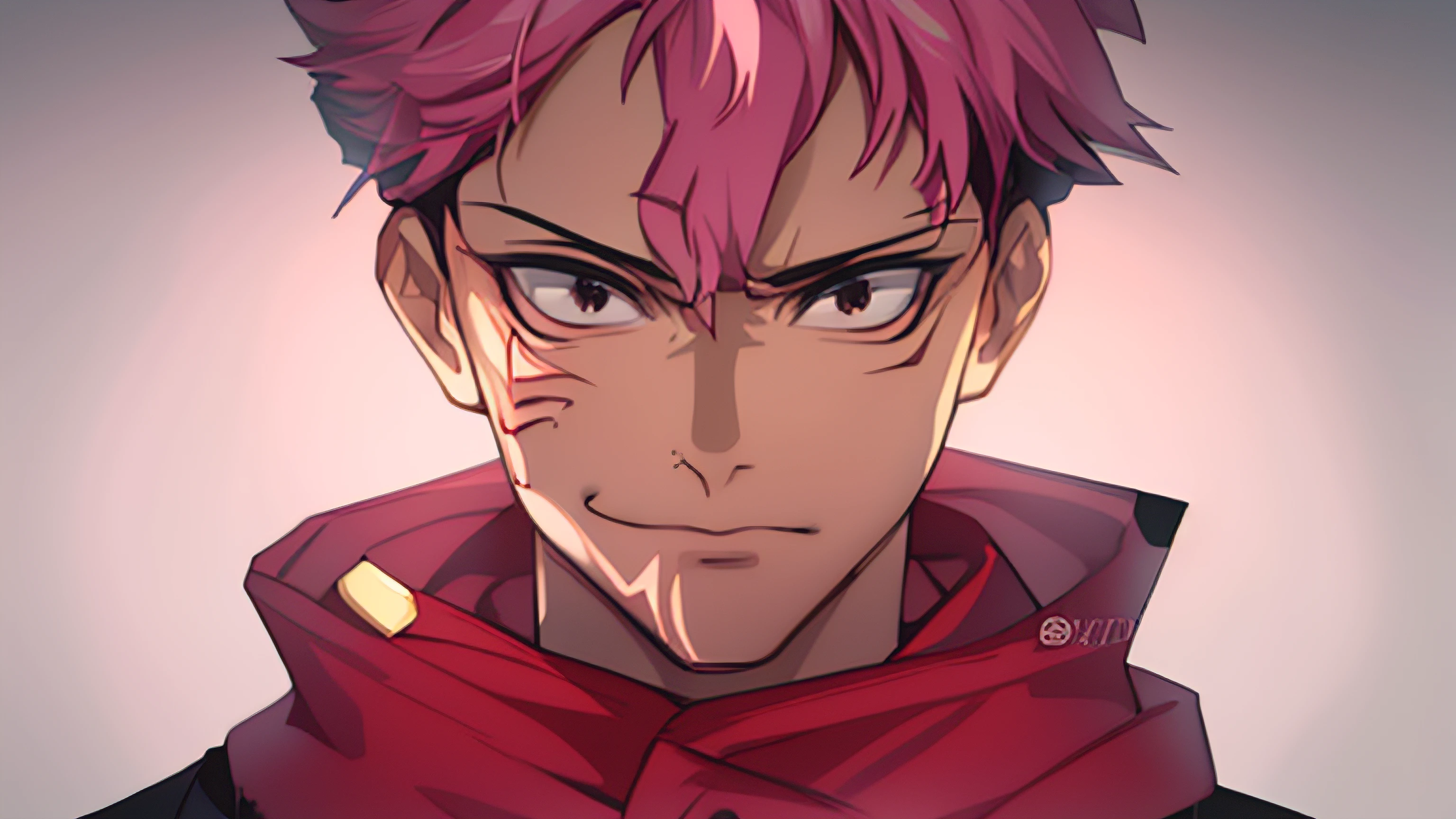 masterpiece, best quality, high quality, 1boy, solo, male focus, looking at viewer, upper body, itadori_yuuji, pink hair, undercut,