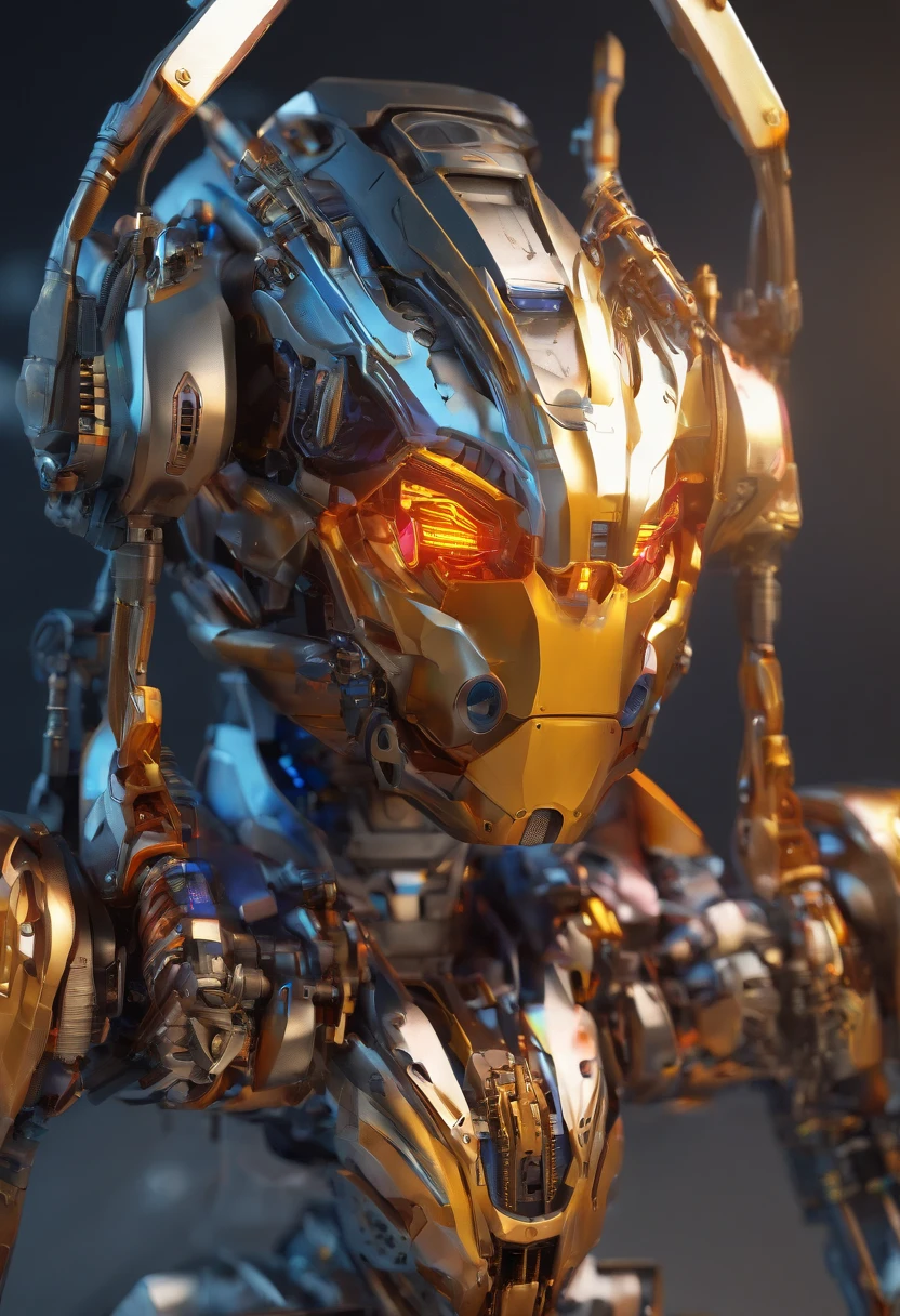(high quality,artwork:1.2),3d model,detailed,realistic robot head,artificial intelligence,metallic texture,advanced technology,glowing eyes,futuristic design,dynamic pose,creative composition,vibrant colors,ultra-detailed rendering,professional,studio lighting,shiny surfaces,mechanical parts,innovative concept,sci-fi style,high-res,4k resolution.