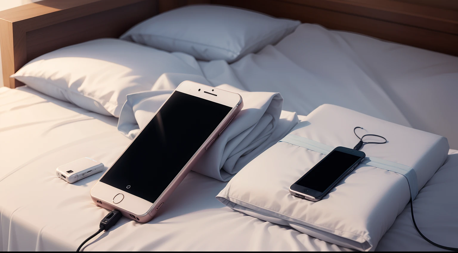 cell phones charging covered by sheet on bed