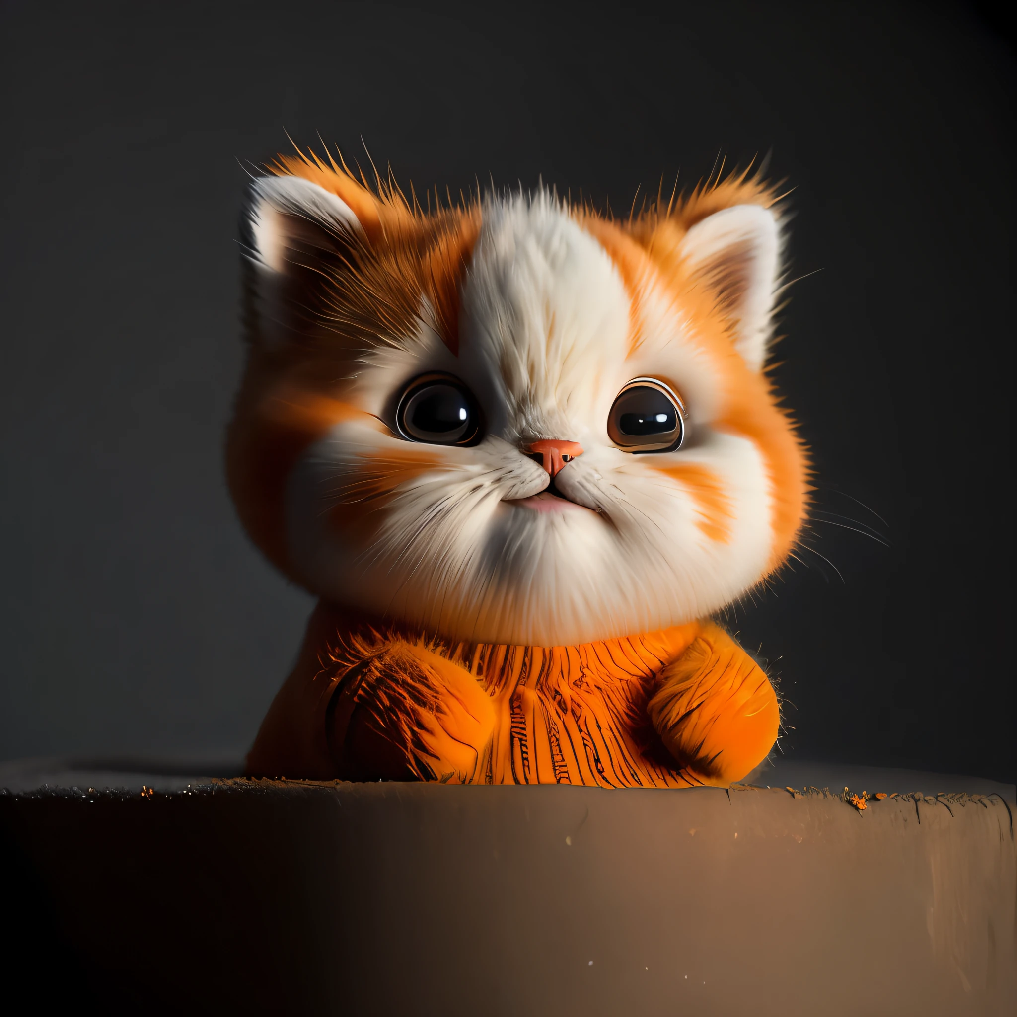 cat, orange, fat, garfield, no_humans, depth of field, disney style, DARK_Glam, wearing DRK_Glam, deep shadow, (dark: 1.4), (8k, RAW photo, best quality, masterpiece: 1.2), big expression happy with mouth