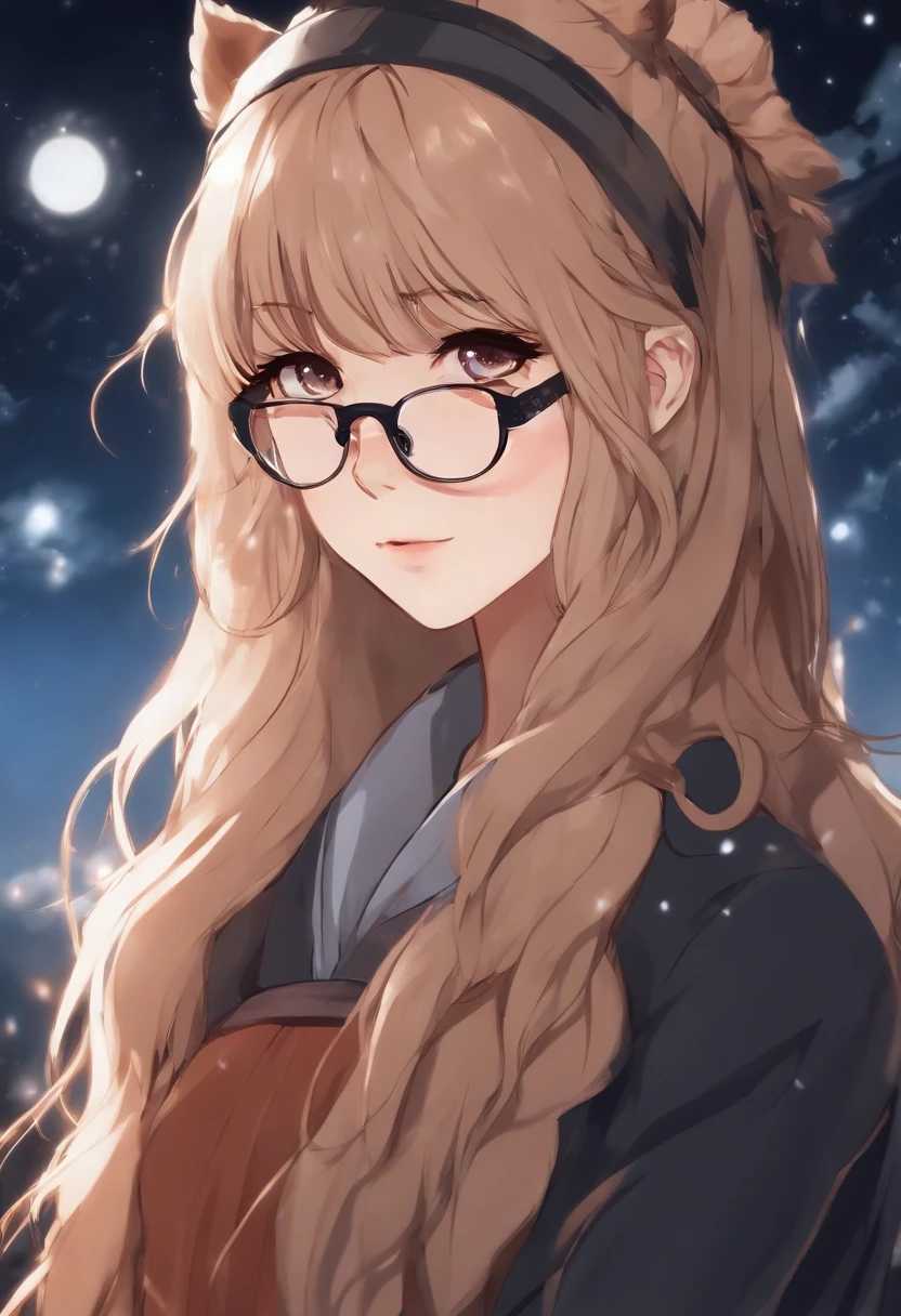 Anime girl with glasses and long hair, visual anime de uma  bonito, estilo anime. 8k, Pin no anime, anime vibes, estilo anime 4K, anime moe artstyle, anime aesthetic, anime girl desktop background, visuais de anime, menina com cabelo real, ethereal anime, Menina animeabelo longo, retrato bonito do anime , anime , Naruto, Anime de Naruto, compartilhamentoum plano de fundo, night time, Escuro , Compartilhamento , wearing Naruto's headband