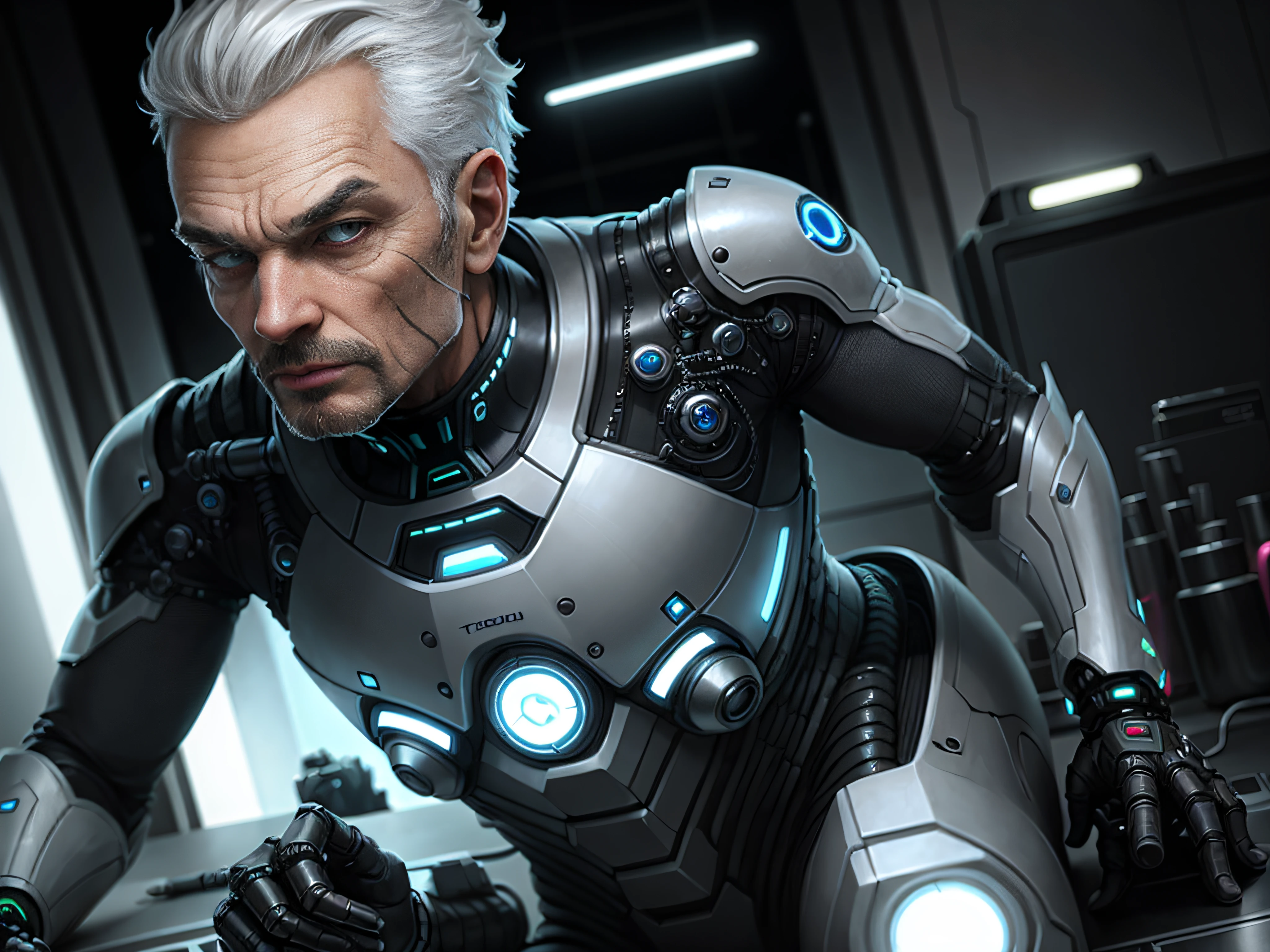 Serious cybernetic ultrarealistic futuristic man --auto