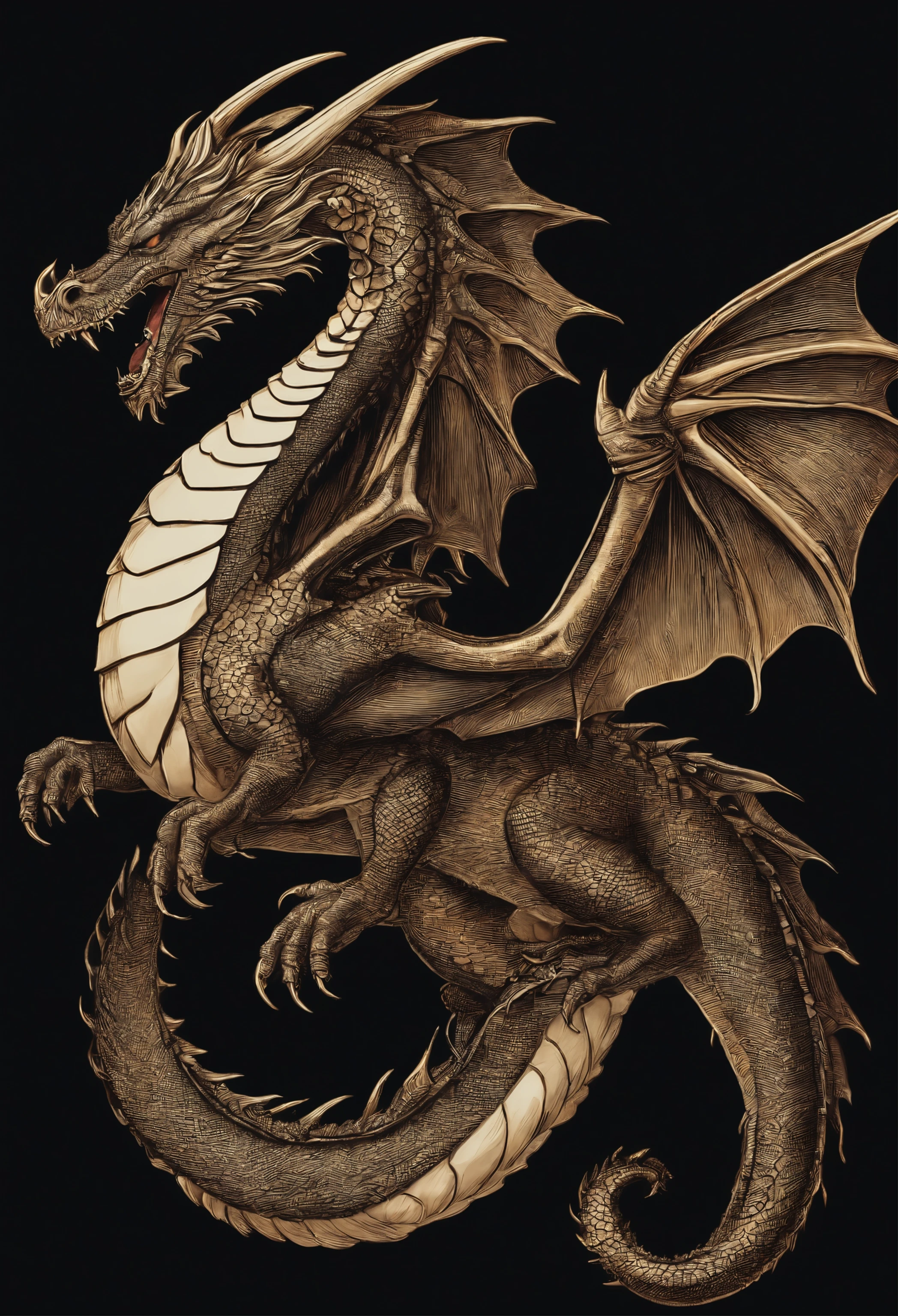 /imagine prompt: Dragon illustration for a sticker with a black background, em negrito estilo de contorno, bordas irregulares, Lixo, sombreamento claro --v 5.2