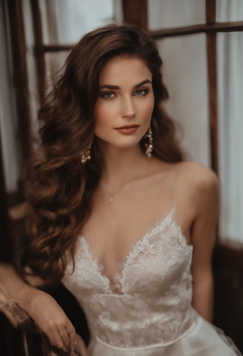 (best quality,4k,8k,highres,masterpiece:1.2),ultra-detailed,(realistic,photorealistic,photo-realistic:1.37),portrait,beautiful detailed eyes,beautiful detailed lips,long eyelashe,perfectly styled hair,flawless skin,smoky eye makeup,rosy cheeks,elegant posture,confidence expression,feminine charm,soft natural light,subtle color grading,modern boudoir setting,romantic atmosphere,ethereal aesthetic,seductive gaze,fine lace lingerie,sensual pose,captivating beauty,delicate jewelry,curvaceous figure,serene background,exquisite attention to detail,quality craftsmanship,vivid pastel colors,dreamy ambience,strong visual impact,provocative yet tasteful,powerful feminine energy.