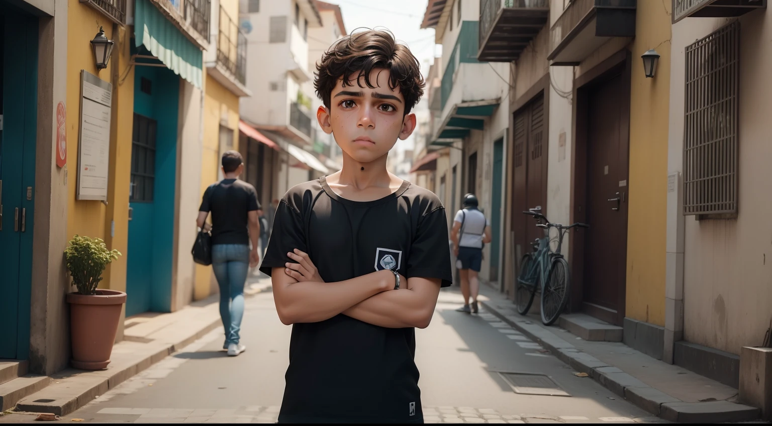 um menino triste olhando pela janela um clone que passa pela rua