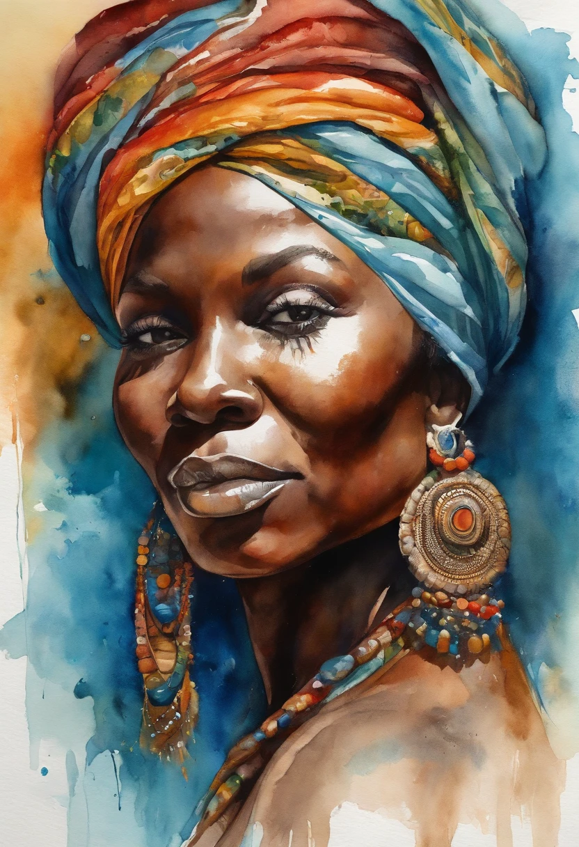 Yemanja (deusa africana feminina), rosto deslumbrante, anatomia perfeita, seios grandes, roupas azuis, Sea waters and fish as effects, Estilo Aquerela, Obra-prima surreal, octane rendering, foco, fundo colorido, circunstanciado, detalhes intrincados, cores ricas