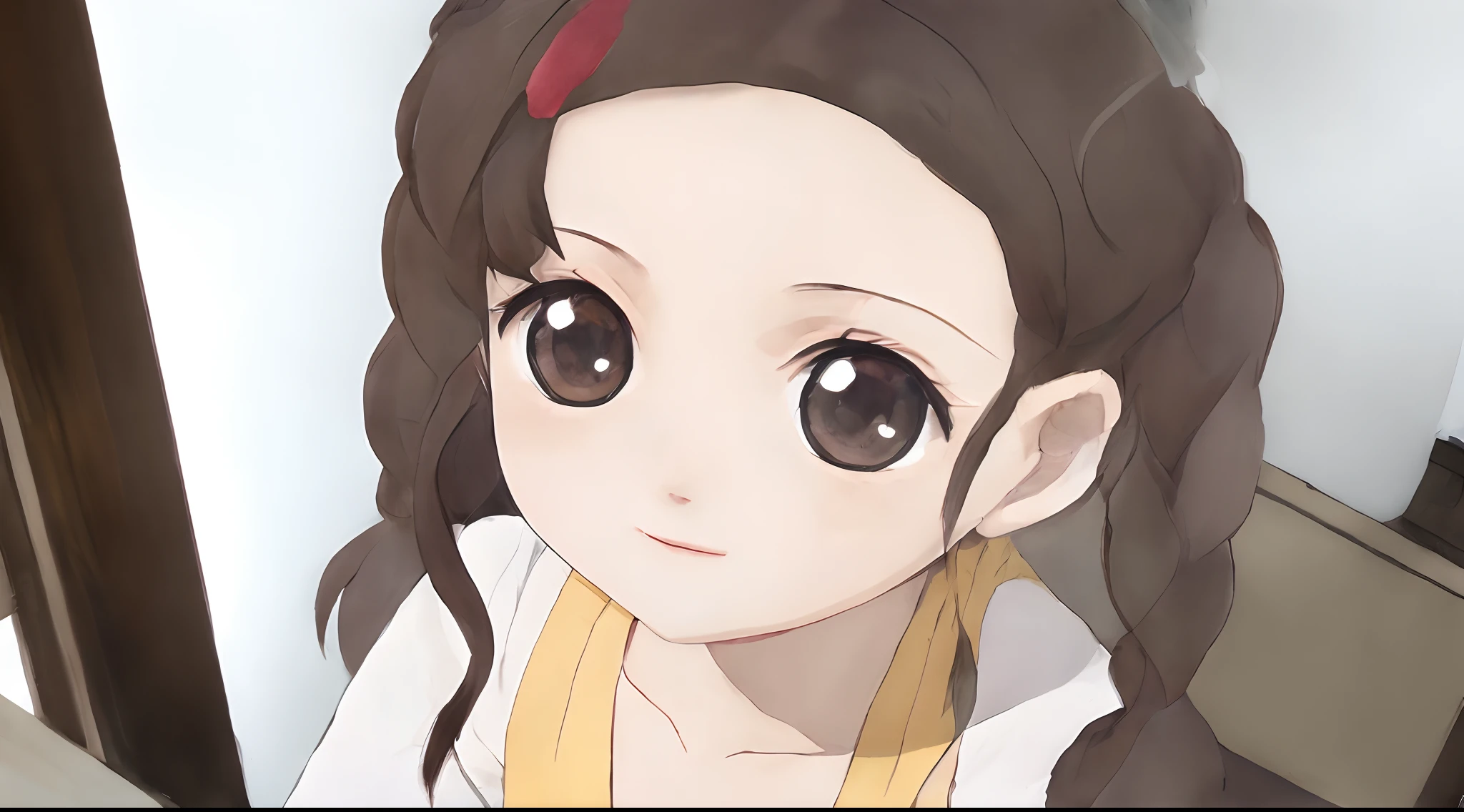 Tsugumi Shibata character from the anime Jigoku Shoujo. anime girl with long hair sitting at a table with a plate of food, close up of a young anime girl, anime visual of a cute girl, cute natural anime face, an anime girl, young anime girl, shuushuu anime image, as an anime character, pretty anime face, pretty anime girl, cute anime face, anime girl named lucy