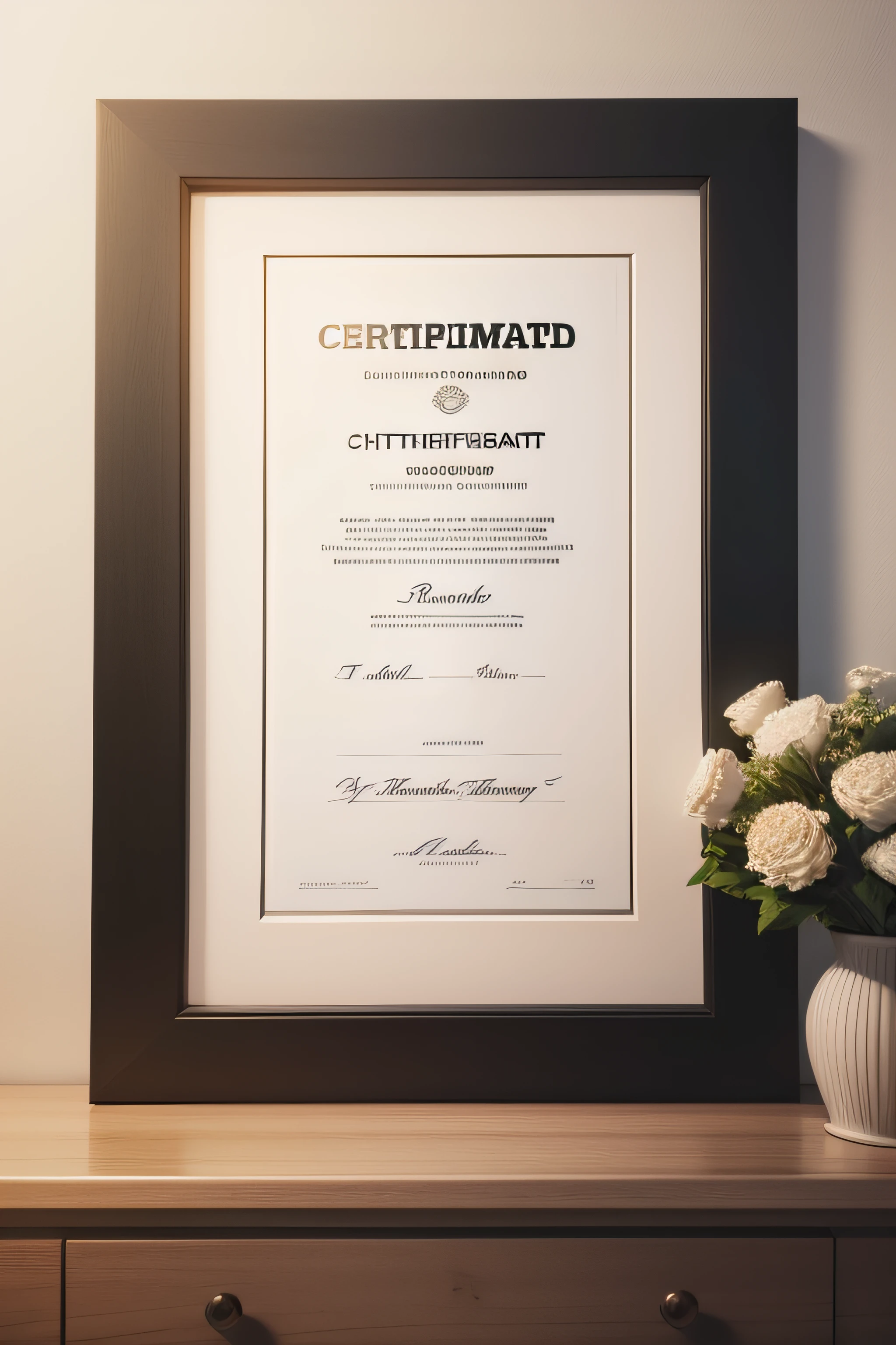 the ultra realistic photo of a certificate template framed on a wall