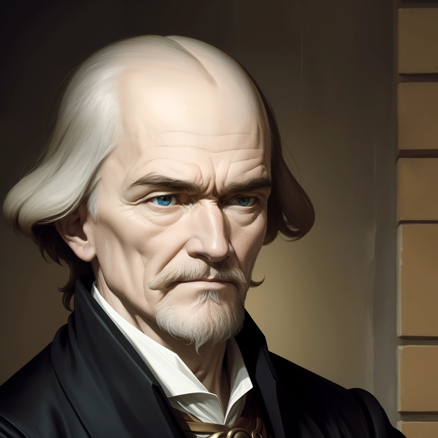Describe Thomas Hobbes' facial expression in this image and discuss what it might convey about his philosophical ideas.