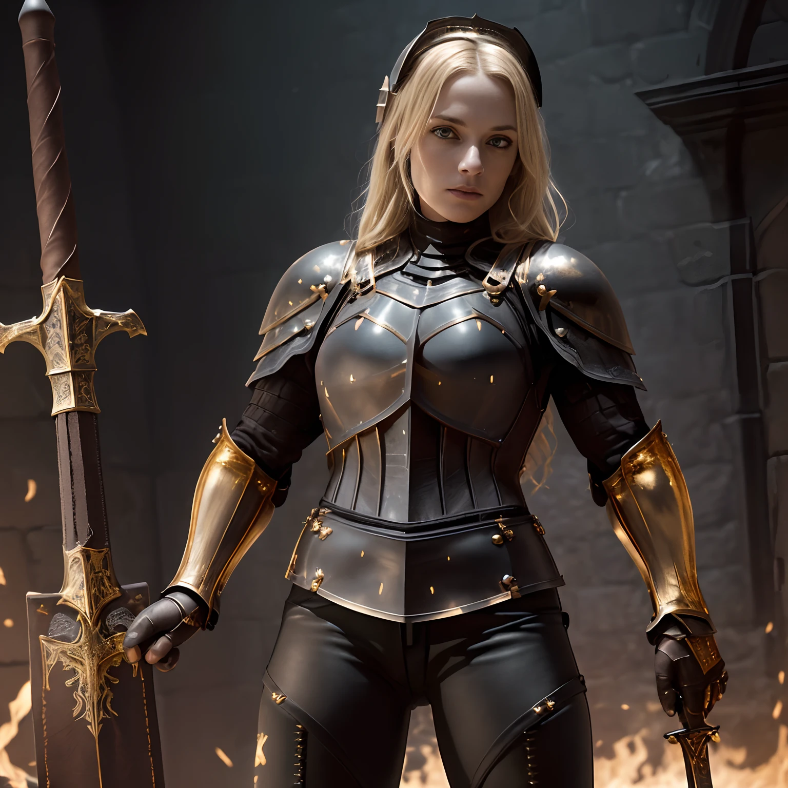 Create a gold shield and sword with neon