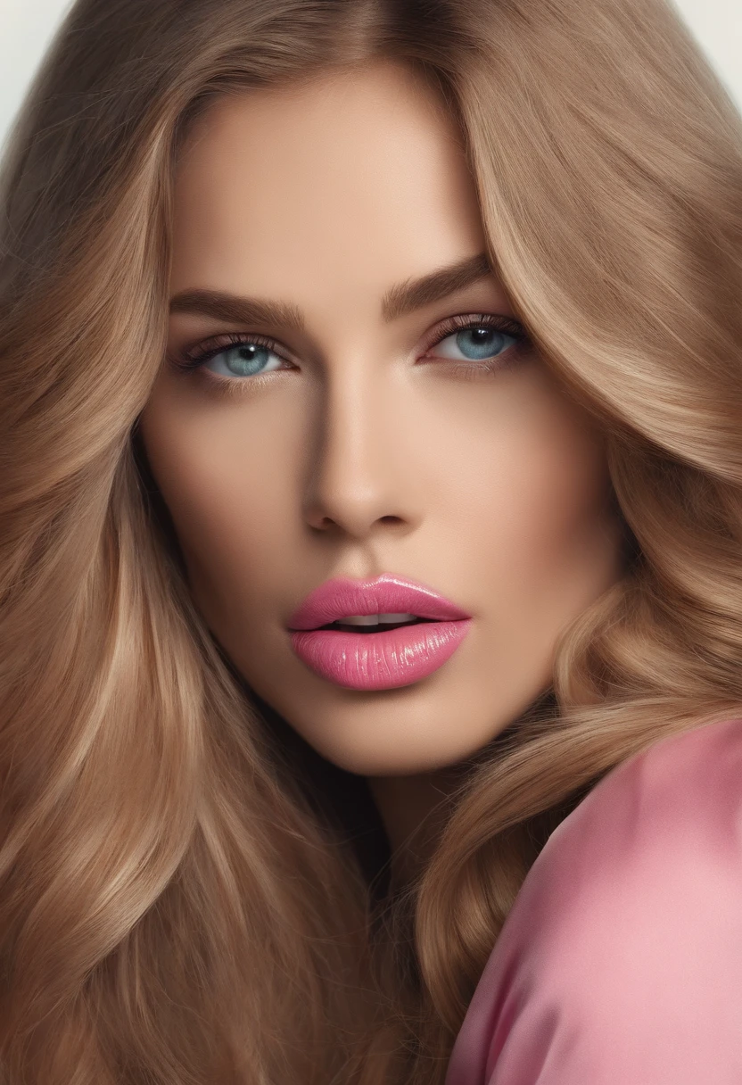 a close up of a woman with long hair and a pink lip, flickr, hyperrealism, very beautiful, with very thin lips, most beautiful woman on earth