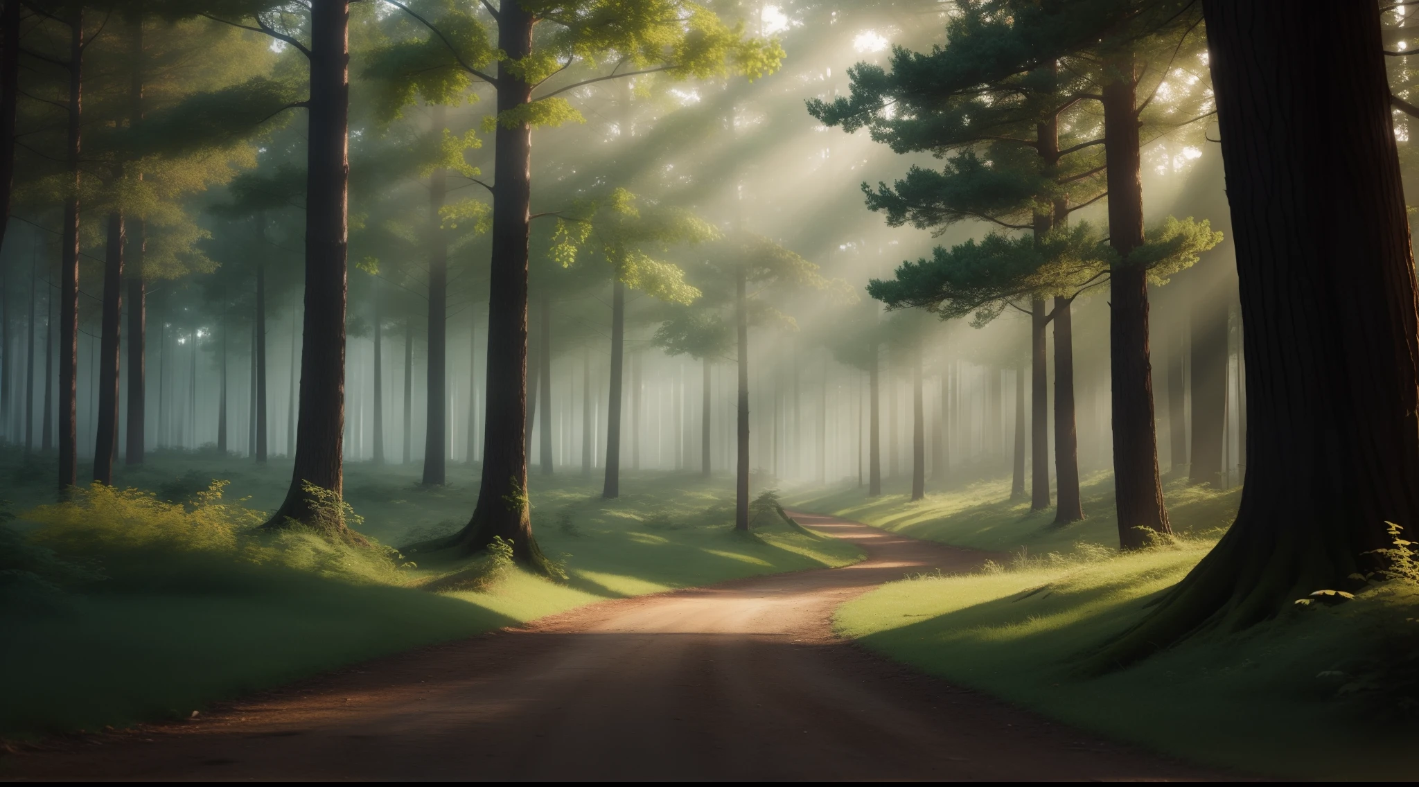 Create a scene of a forest full of trees