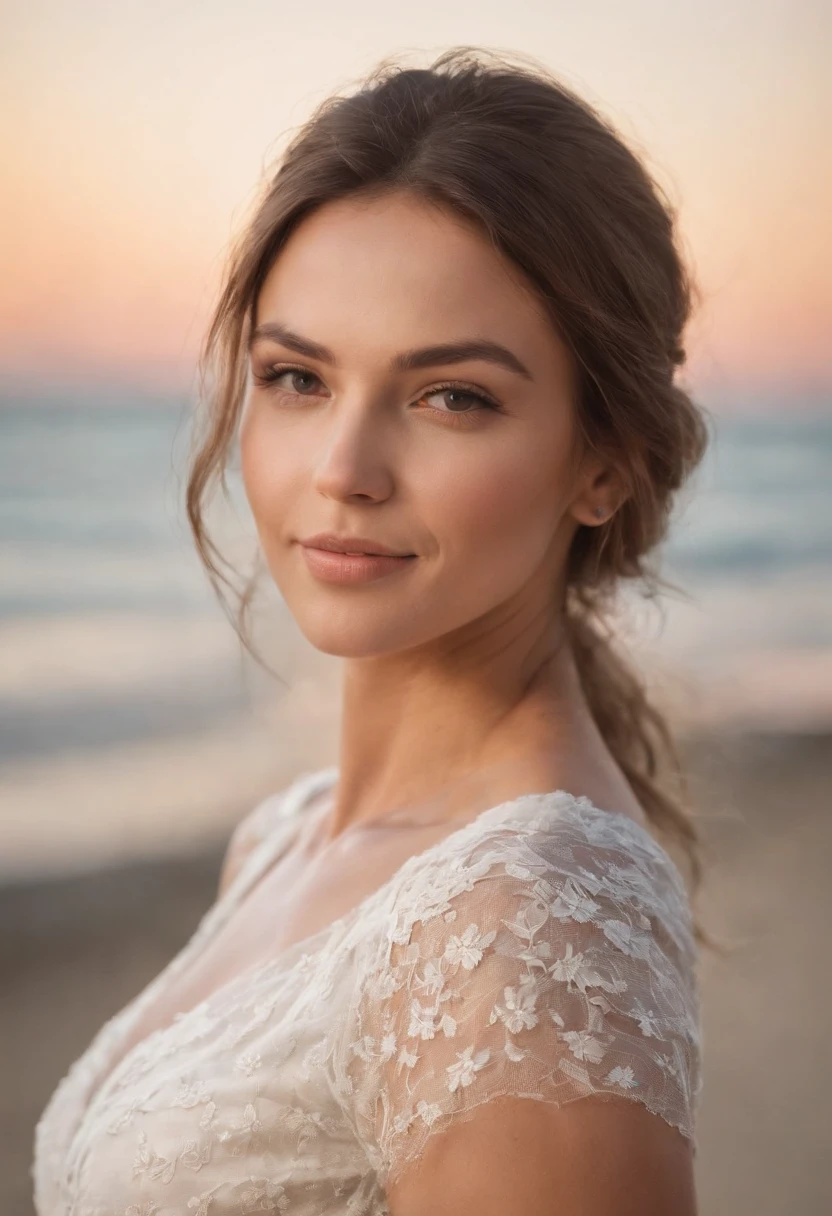 Realistic, (Mulher branca deslumbrante), rosto perfeito, rosto delicado, rosto lindo, cabelos loiros, sorridente, toned physique, barnet, toned physique, corpo perfeito, coxas grossas, bumbum grande, seios grandes, loiro, na praia