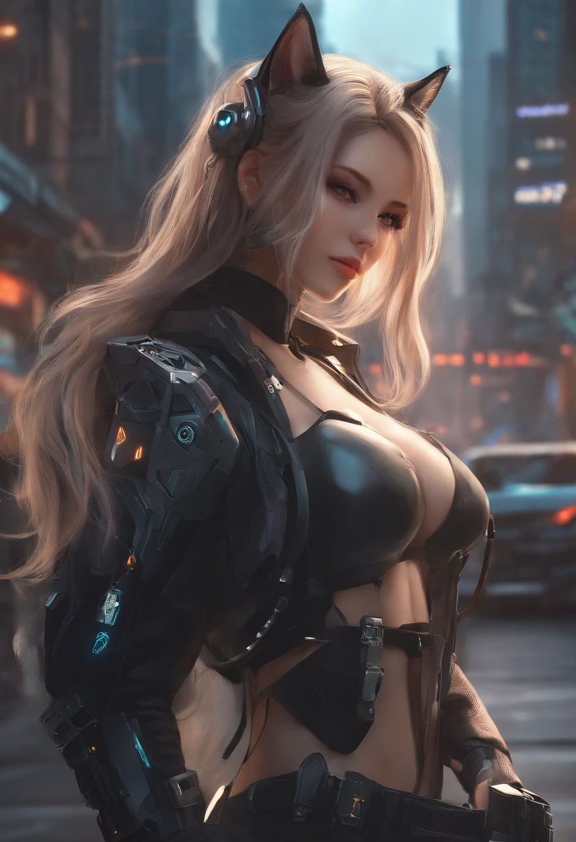 Anime girl with long hair and cat ears in town, digital cyberpunk anime art, cyberpunk anime girl mech, female cyberpunk anime girl, Cyberpunk anime girl, anime cyberpunk art, cute cyborg girl, digital cyberpunk - anime art, cyberpunk anime art, Oppai Cyberpunk, anime style 4 k, perfect android girl, cyberpunk beautiful girl, beutiful girl cyborg