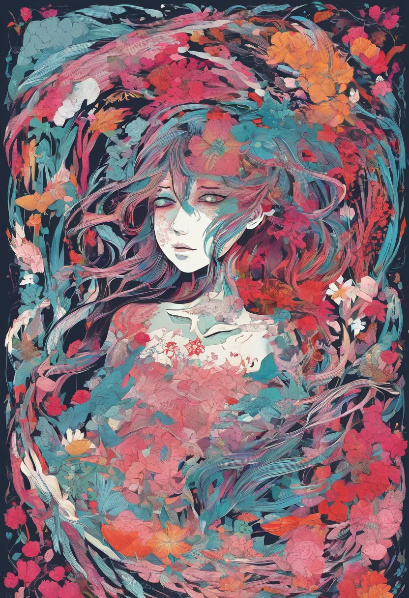A slender figure floated in the water,Beautiful facial features,Snow-white skin,Solid color crimson,Like a water demon born in a dark pool,Breathtakingly beautiful。Her black hair floated up and down the water