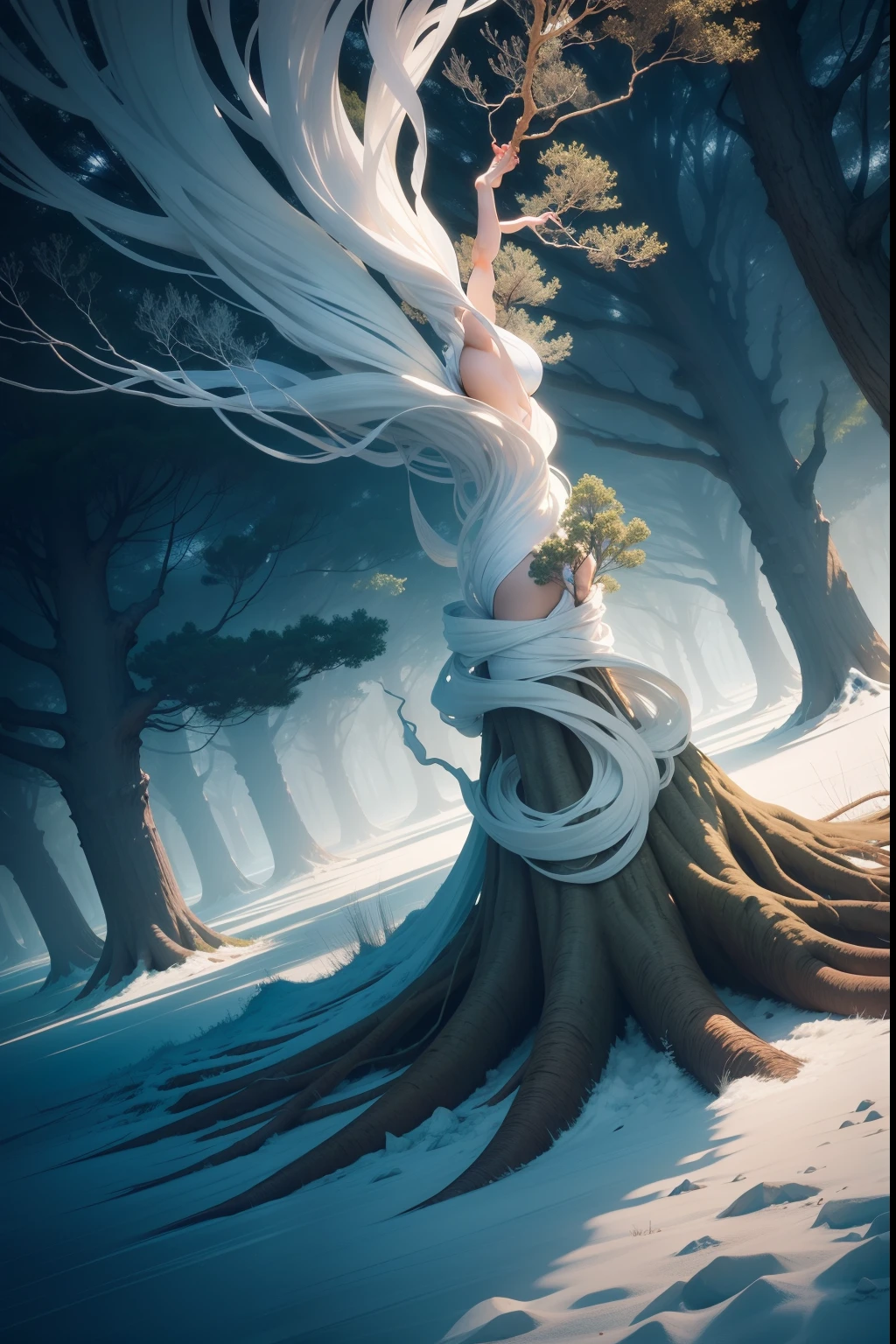 The trees bend under the force of the wind. The branches form a choreography Art in motion, suspend