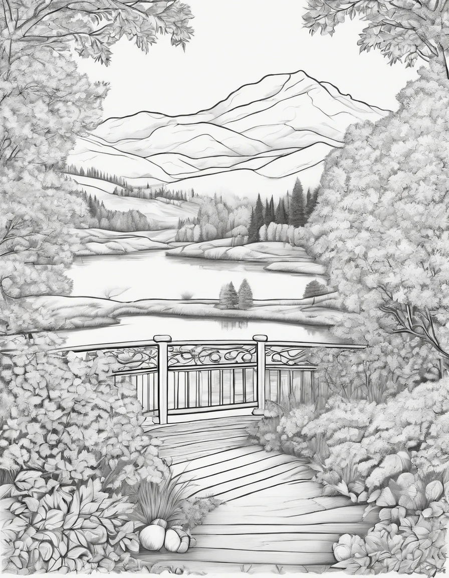 Autumn,Stunning views,coloring page,black and white,cartoon style