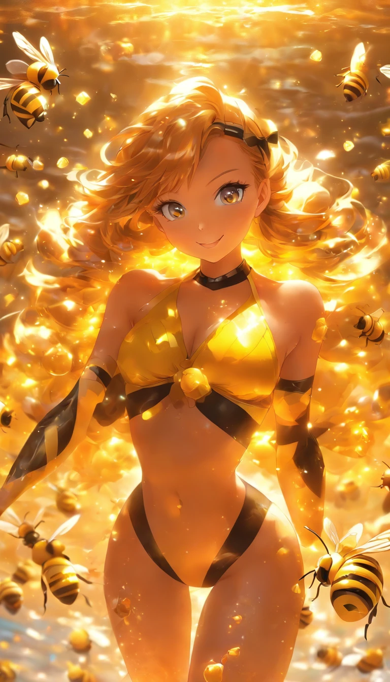 Hot Sexy Girl wear Bee Bikini with Honey Aura, Full Body