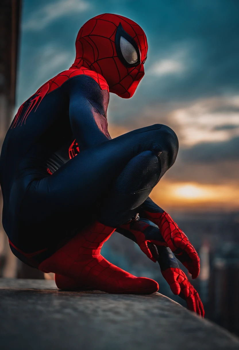 homem-aranha em 4K, homem adulto, top of the building, wmask, homem-aranha, multiverso