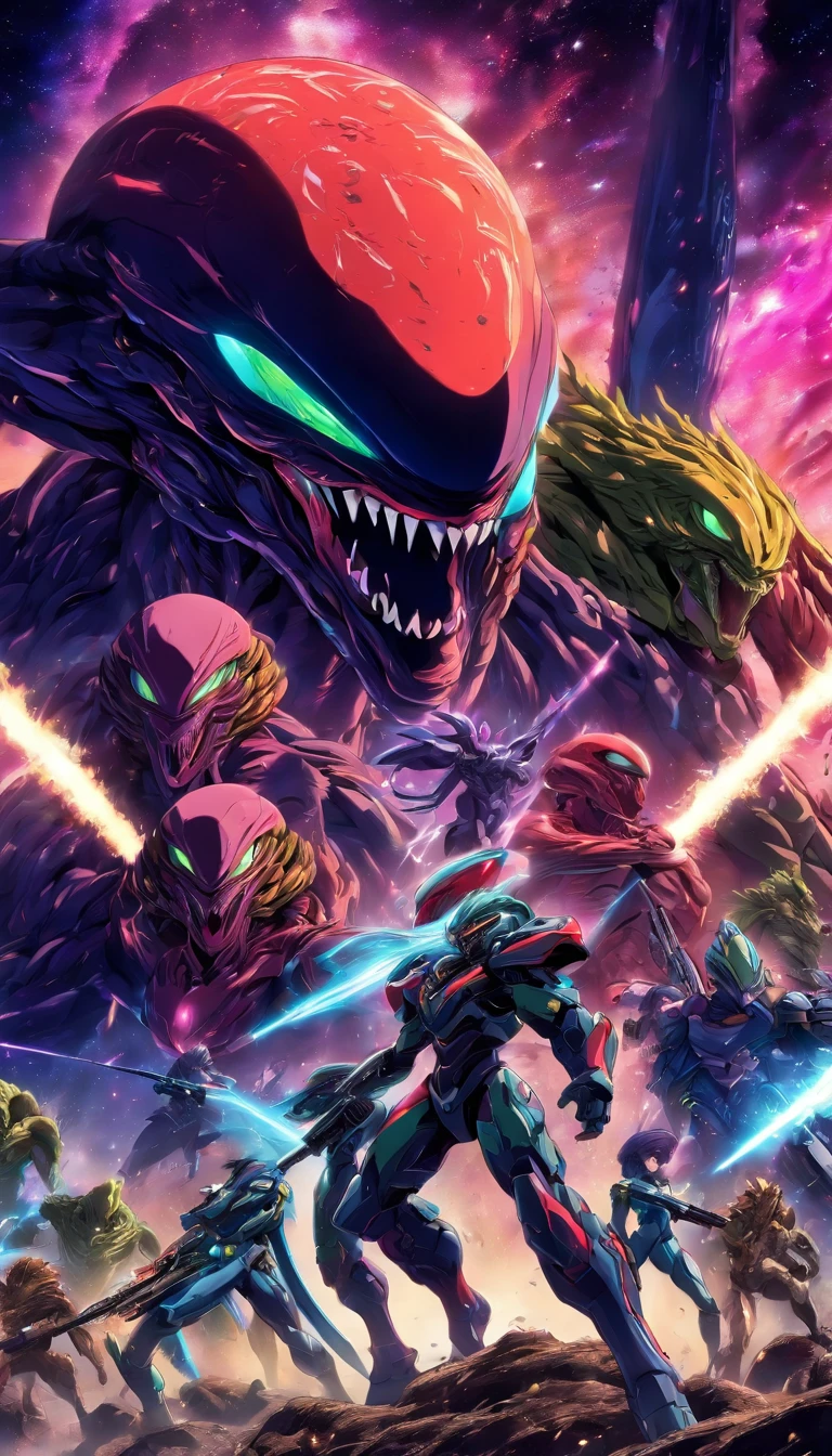 Craft a captivating movie poster that depicts the epic clash between humanity and an advanced alien race. Showcase snipers looming threat of the alien invaders, the resilience of human defenders, and the otherworldly technology and landscapes, capturing the essence of an intergalactic war for survival