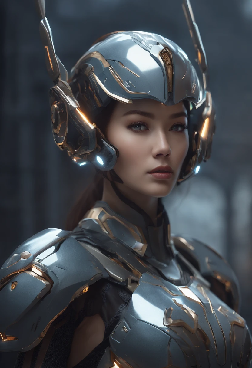 a woman in a futuristic outfit with a futuristic helmet and a futuristic sword, trending on cgstation, trending at cgstation, portrait knights of zodiac girl, cute cyborg girl, perfect android girl, portrait anime space cadet girl, beutiful girl cyborg, girl in mecha cyber armor, game cg, cgsociety and fenghua zhong, beautiful cyborg priestess