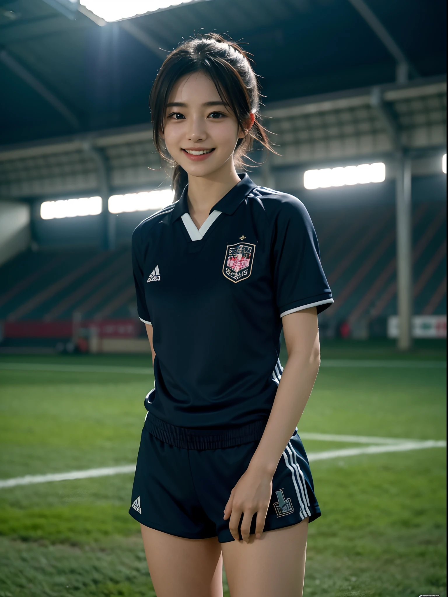 1girl, soccer uniform, ground, japanese idol, smile, RAW photo, NSFW, pov, an extremely delicate and beautiful, masterpiece, ultra high res, detailed lighting, octane render, extremely detailed CG unity 8k wallpaper, CG, unity, wallpaper, realistic