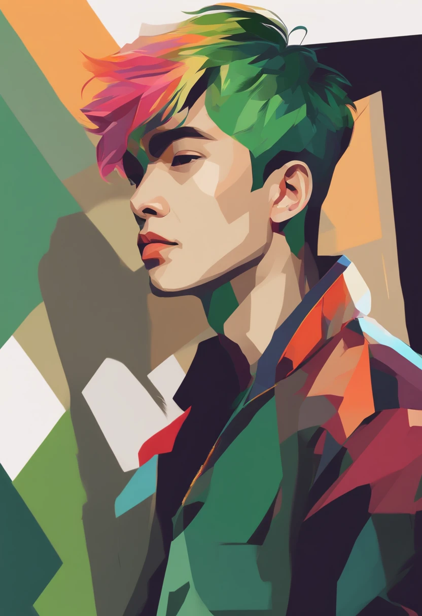 style wpap, masterpiece, best quality, high quality, 1boy, solo, male focus, looking at viewer, upper body, gon_freecss, green hair,