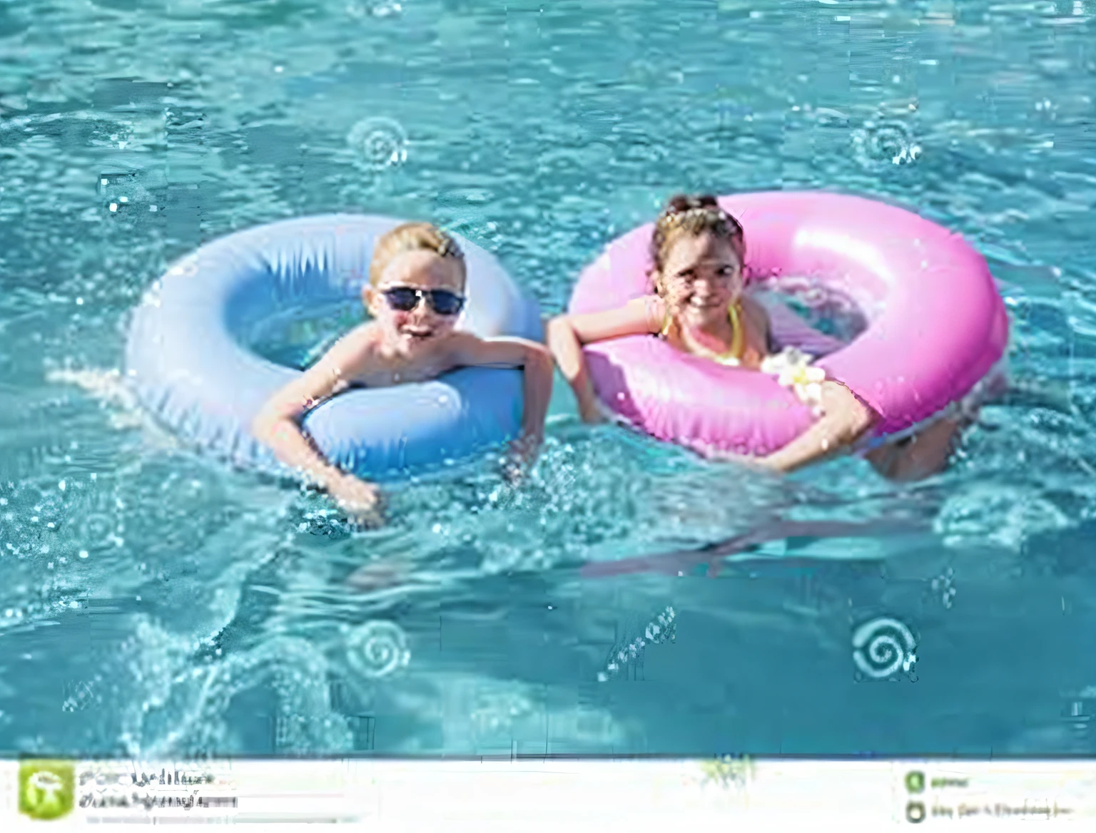 Two Children In Pool With Inflatable Rings Stock Image, em uma piscina, tubos para piscina, Jogar na piscina, pessoas nadando, sentado na piscina, summer swimming party, in the water, floating in water, Festa na piscina, em uma piscina luxuosa, in water, ao lado de uma piscina, gofl course and swimming, Shutterstock, em um lago