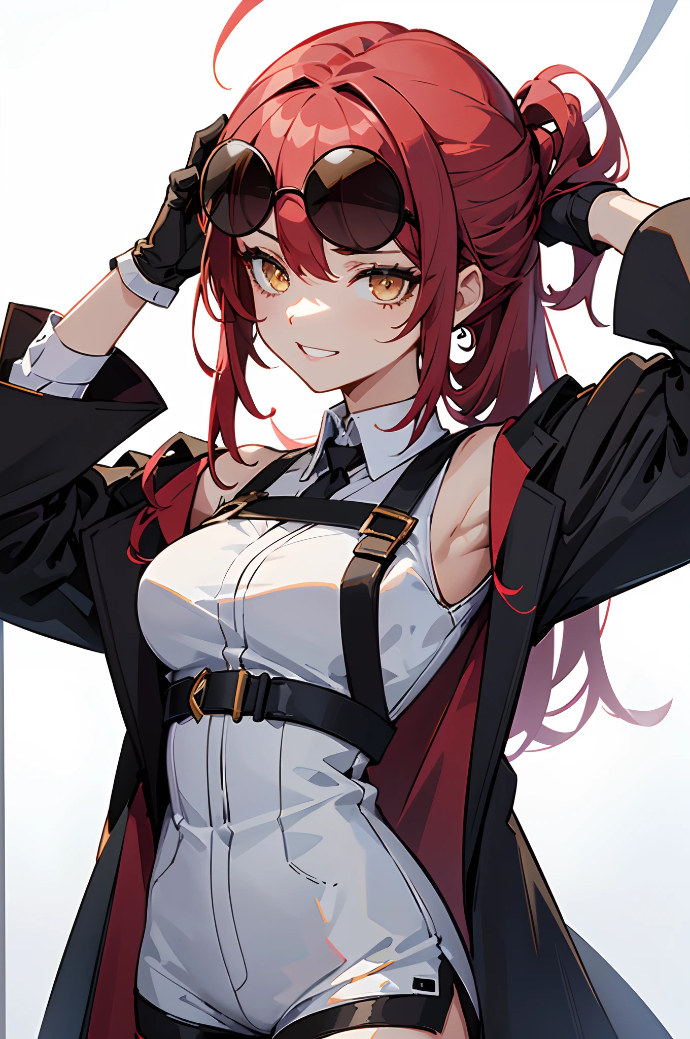 Anime girl with red hair and sunglasses posing for a picture - SeaArt AI