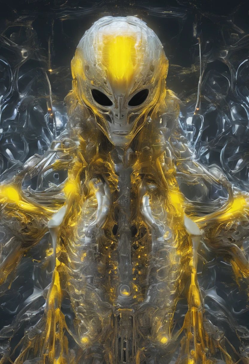 Gemina Lifeforms,The whole body is made of white sodium oxide and yellowish sodium peroxide to form the shell armor,Silica crystals of various colors grow on the body,The upper body is a human figure with white and pale yellow,The lower body is gyro-shaped,The body is covered with yellow sodium metal flames