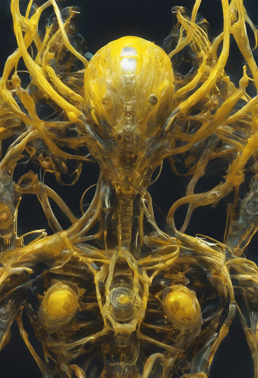 Gemina Lifeforms,The whole body is made of white sodium oxide and yellowish sodium peroxide to form the shell armor,Silica crystals of various colors grow on the body,The upper body is a human figure with white and pale yellow,The lower body is gyro-shaped,The body is covered with yellow sodium metal flames