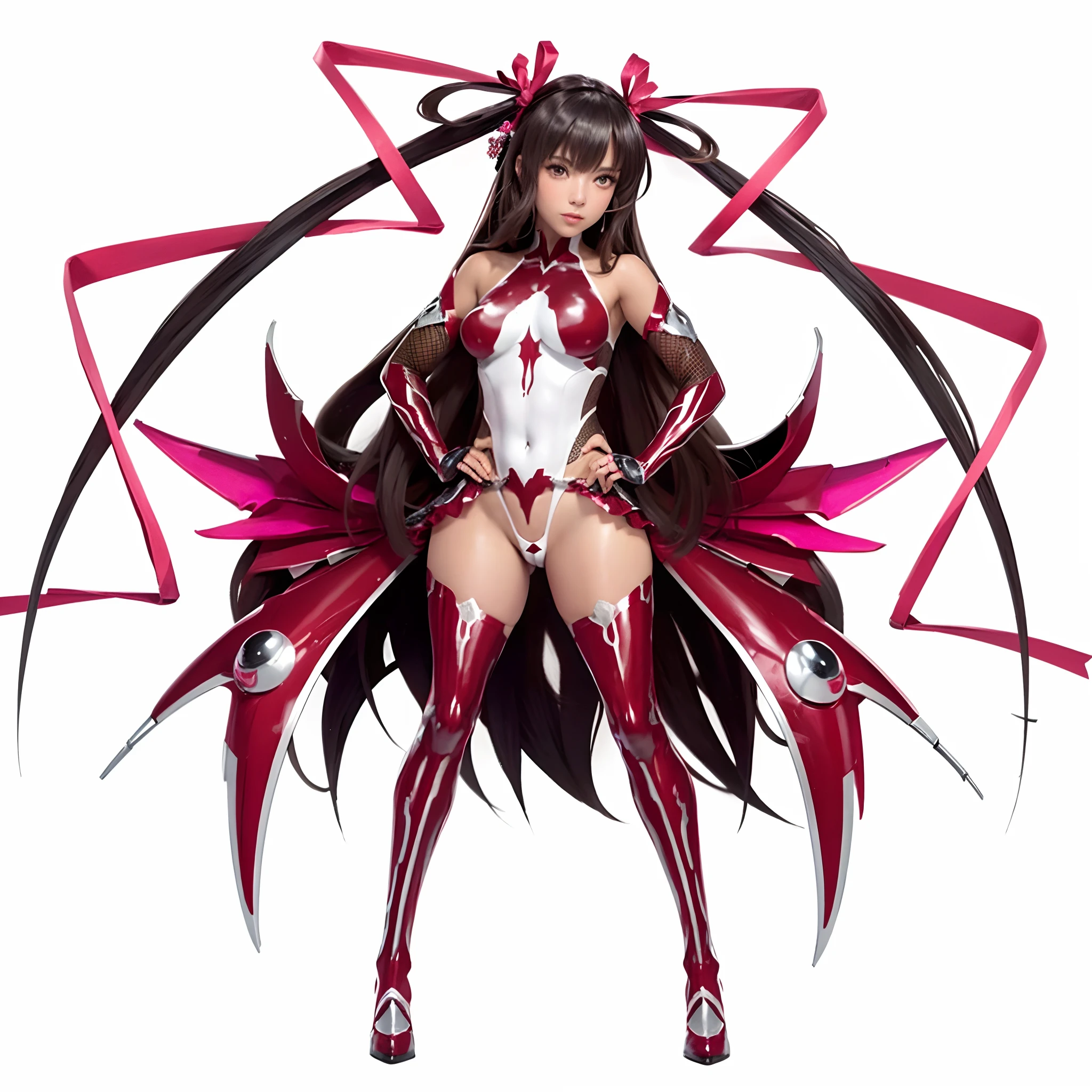 (top quality, masterpiece: 1.2), 1girl, beautiful, cute, beautiful, style, sexy, elegant, attractive, sexy, beautiful and well-groomed face, beautiful eyes, beautiful hair, smooth skin, beautiful mouth, smooth legs, balanced body, fashionable with a change of clothes, Mizuki Yukikaze, hair ribbon, one pee stan, black theme, photorealistic, sexy, woman, woman, girl, real, taimanin suit
