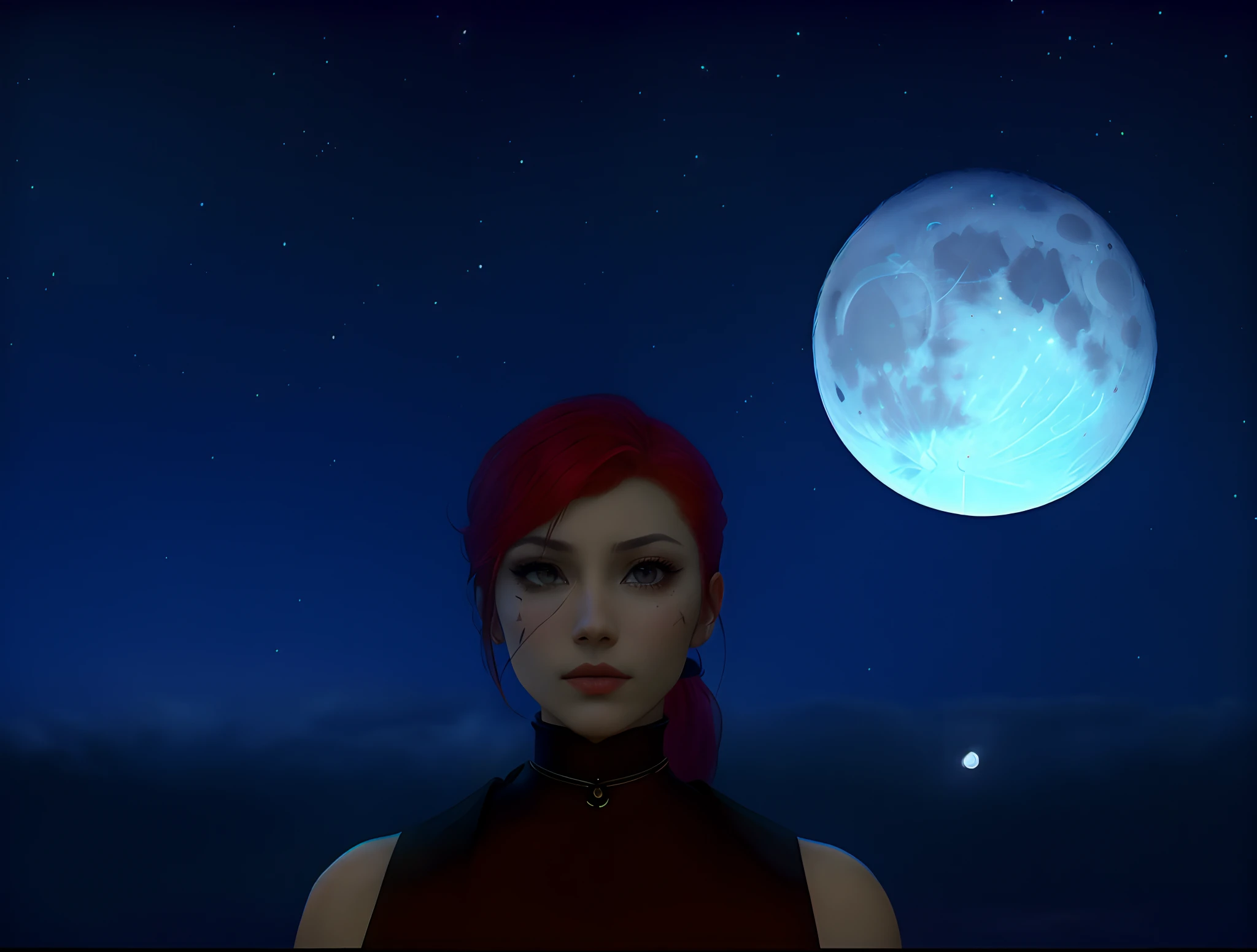red haired pretty woman, short and low ponytail, two heavy scars across right eye (starting from top of eye), white eyes, smug, cocky, black and red leather top, portrait, medieval times, drop shadow, wide shot, high detail, anatomically correct, masterpiece, highres, high quality, high details, 8k, retina