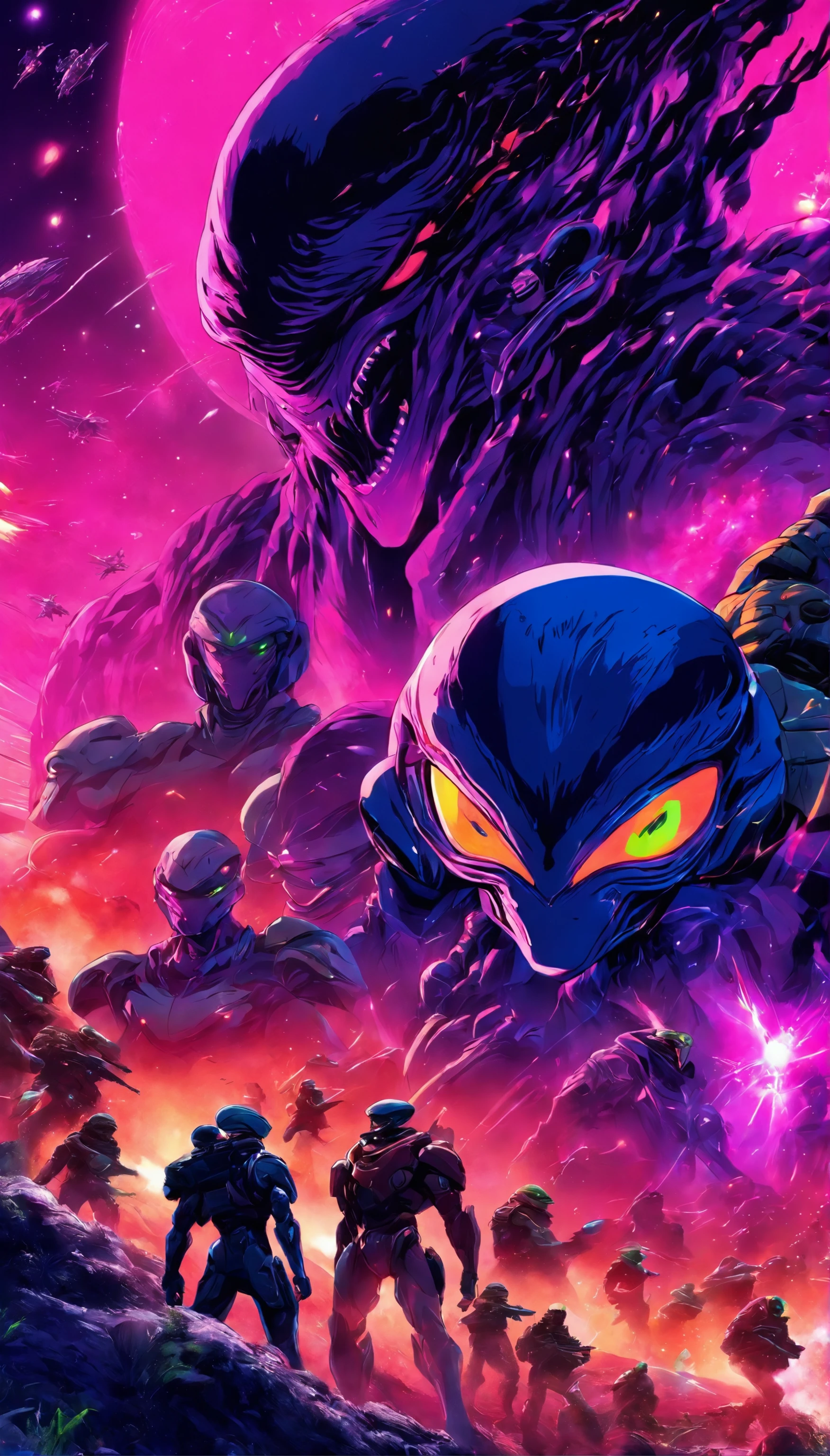 Craft a captivating movie poster that depicts the epic clash between humanity and an advanced alien race. Showcase snipers looming threat of the alien invaders, the resilience of human defenders, and the otherworldly technology and landscapes, capturing the essence of an intergalactic war for survival
