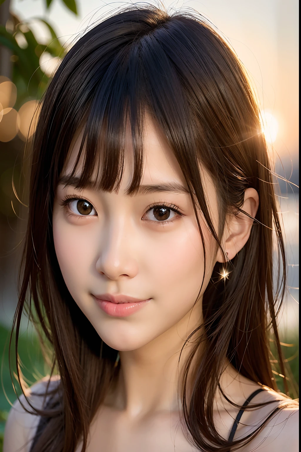 (Highest quality, masterpiece, Ultra-high resolution, (Realistic:1.4), RAW Photos, Depth of written boundary, Professional Lighting, Perfect Anatomy, Very detailed), One girl, s old, The most famous Japanese idols, Portraiture, (Very cute like the most popular Japanese idols、Highly realistic face, (Very cute and very big black realistic eyes), Very cute and very realistic black hair), Very cute and very realistic long eyelashes, Very cute and very realistic lips, (((Very beautiful、Highly realistic skins))), ((An innocent smile))