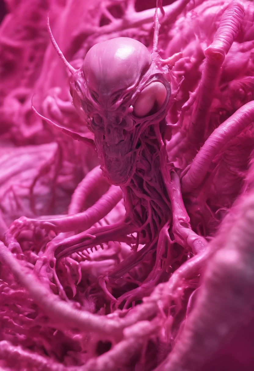 A plant-like life form made of pink flesh and bones,