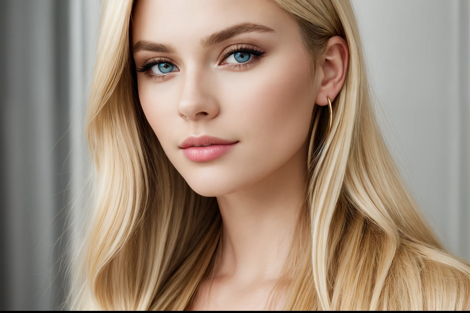HelgaGrey,full body woman, (to8contrast style), (Close-up portrait), bold lips, 8k RAW photo, highest quality, detailed hazel-blue eyes, eye reflection, winged eyeliner, (looking at the viewer:1.3), best shadow, intricate details, interior, vibrant wavy Long hair layers with a side part, (blonde hair:1.3), muted colors, high contrast style, glam shot, smoldering, (sultry:1.1),elle se trouve dans un hotel et elle est habillet en petite jupe