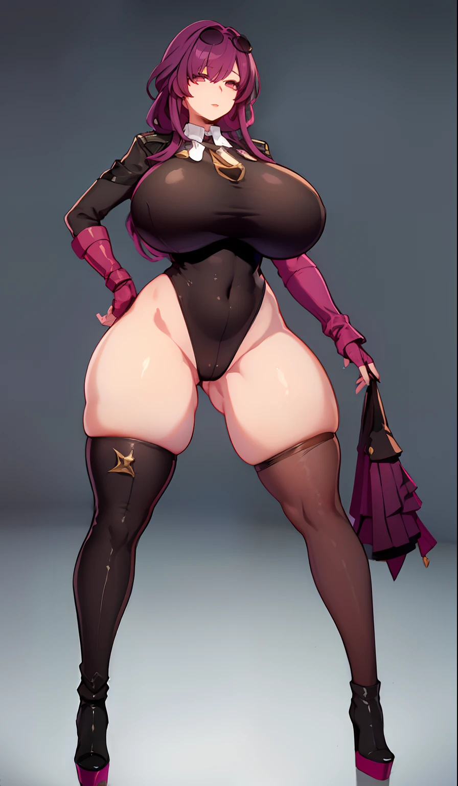 ((huge breasts)), wide hips, thick thighs, brainwashed, masterpiece, ultra high resolution, best quality:1.5), ((full body)), solo, 1girl, mind control, shoes, platform heels, boots, long legs, dynamic pose, wide hips, thick thighs, (((huge breasts))), massive breasts, high heel boots, covered navel, 1girl, full body, masterpiece, (((oppai))), ((oppai proportions)), brainwashing, ((thick lips)),  thick thighs, latex, brown eyes, purple hair, masterpiece, highly detailed,HDR,8k resolution, best quality, perfect face, beautiful face, beautiful eyes, ((perfect female body, narrow waist)), thighhighs, kafka, honkai starrail, standing at attention, dancing, strip club, platform heels, dancer,