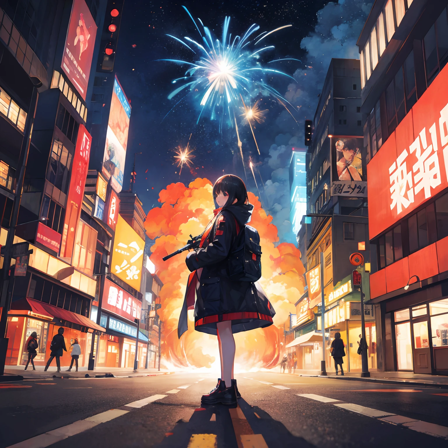 Background with、big explosion、street
