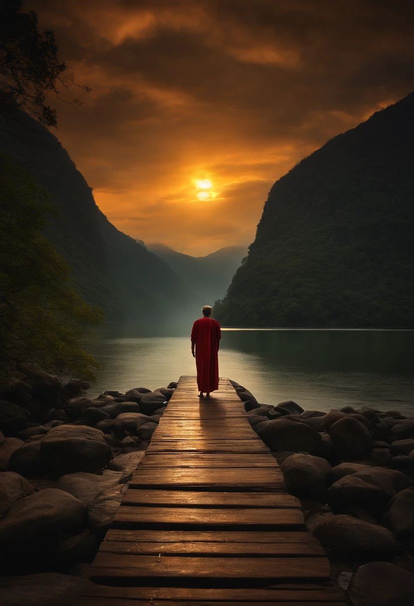 Create an image that represents Stoic philosophy as a beacon of light in the midst of darkness, simbolizando a busca pela sabedoria em tempos de adversidade.
