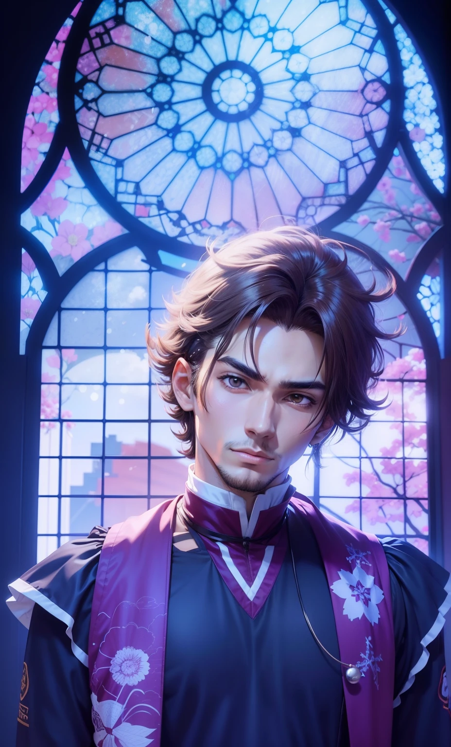 anime style, homem, batina,padre. Jovem padre, cabelo marrom