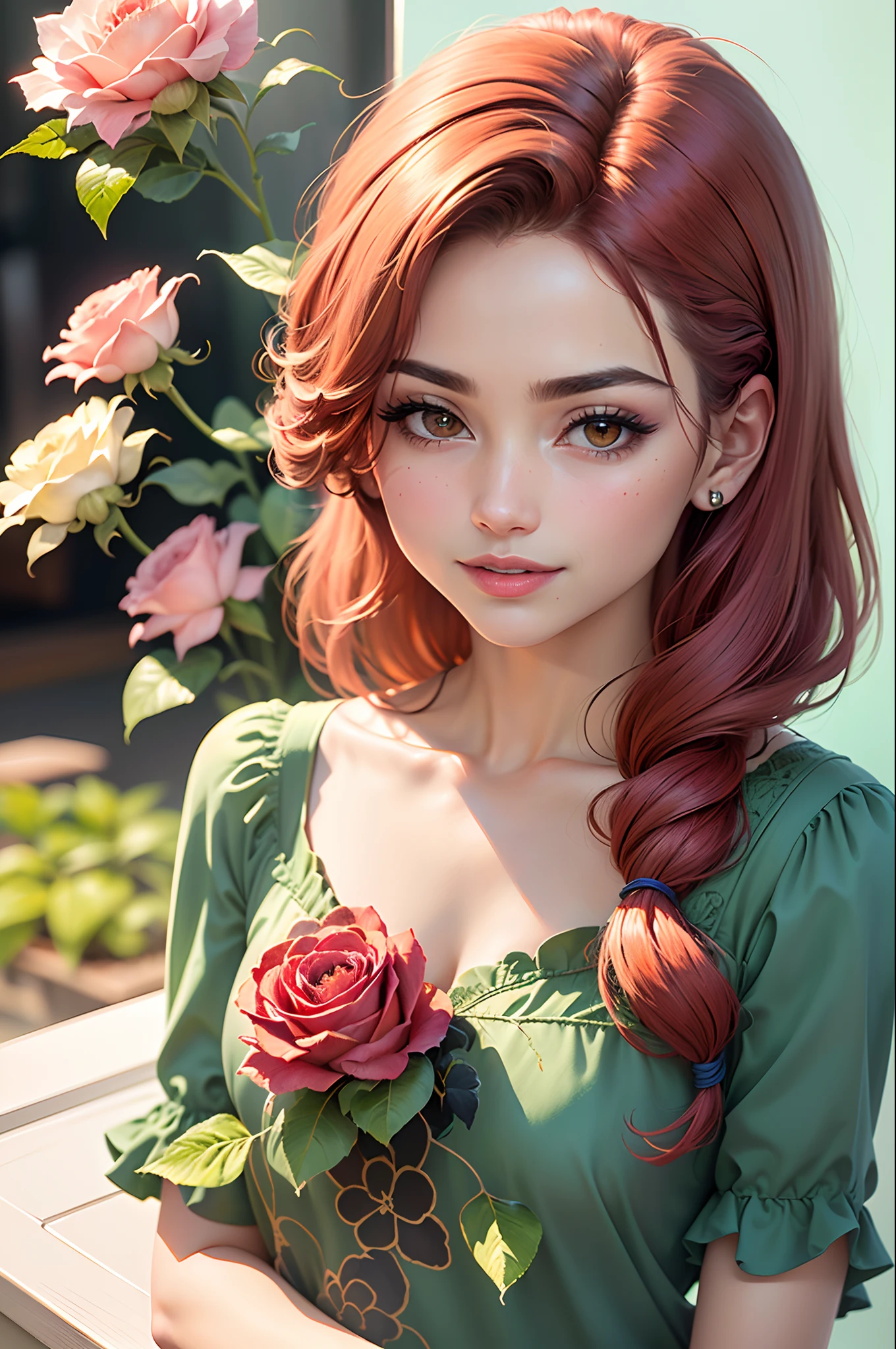 Raport com rosas vermelha estilo aquarela
